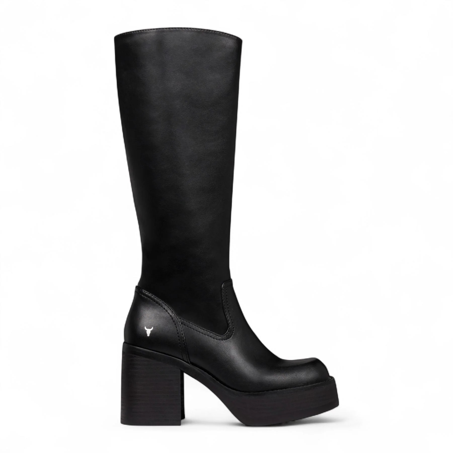 Windsorsmith Womens Black Faux Leather Knee-High Platform Heel Boots - Niche