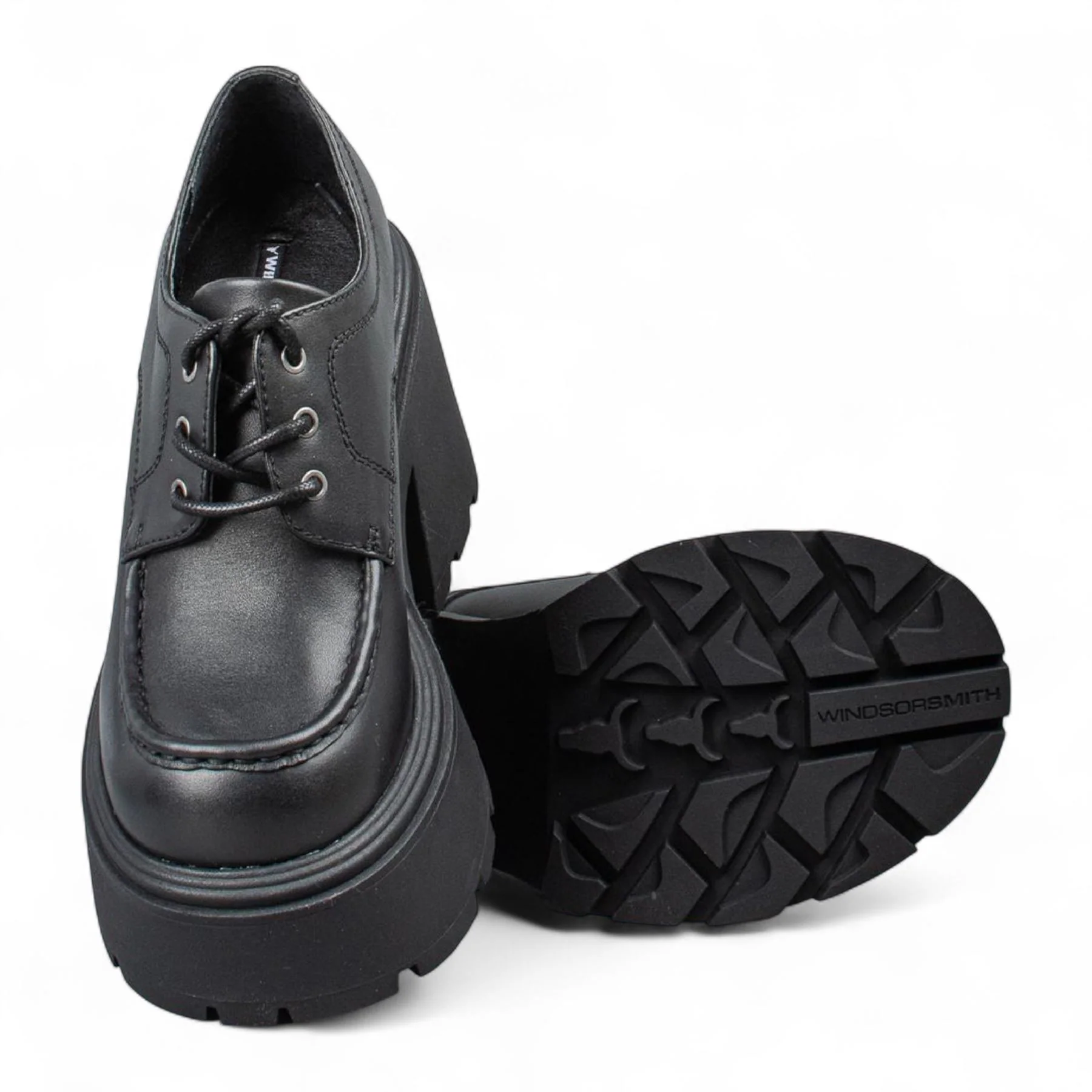 Windsorsmith Womens Black Leather Chunky Platform Lace-Up Shoes - Starcrossed - Image 6