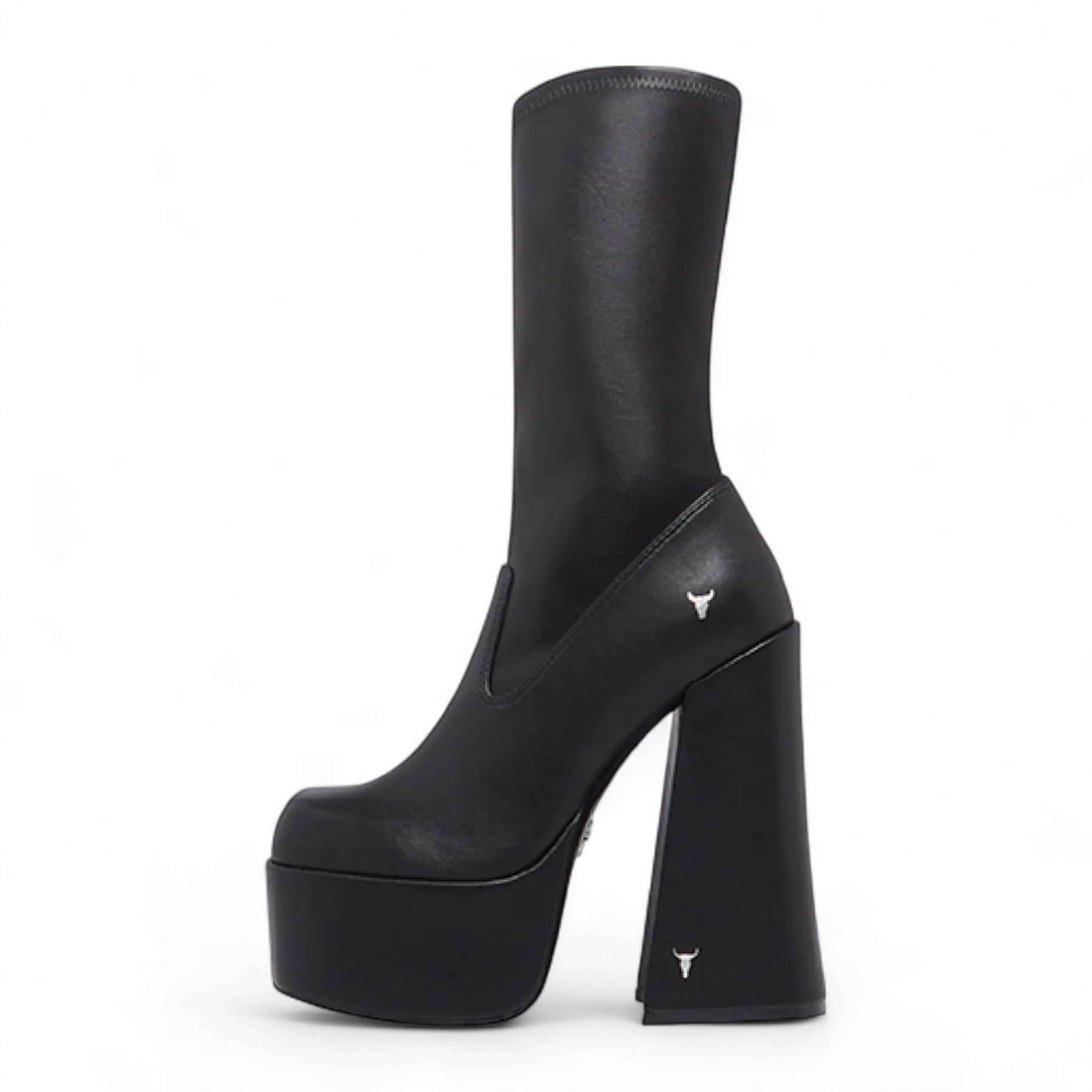 Windsorsmith Womens Black Mid-Calf Sock Platform Goth Heel Boots - Saviour - Image 3