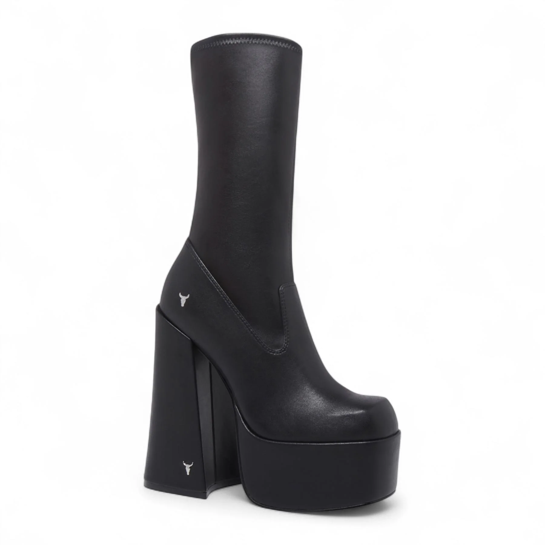 Windsorsmith Womens Black Mid-Calf Sock Platform Goth Heel Boots - Saviour - Image 4