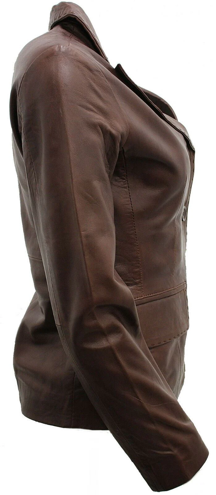 Womens 2 Button Leather Blazer Jacket-Newport - Image 3