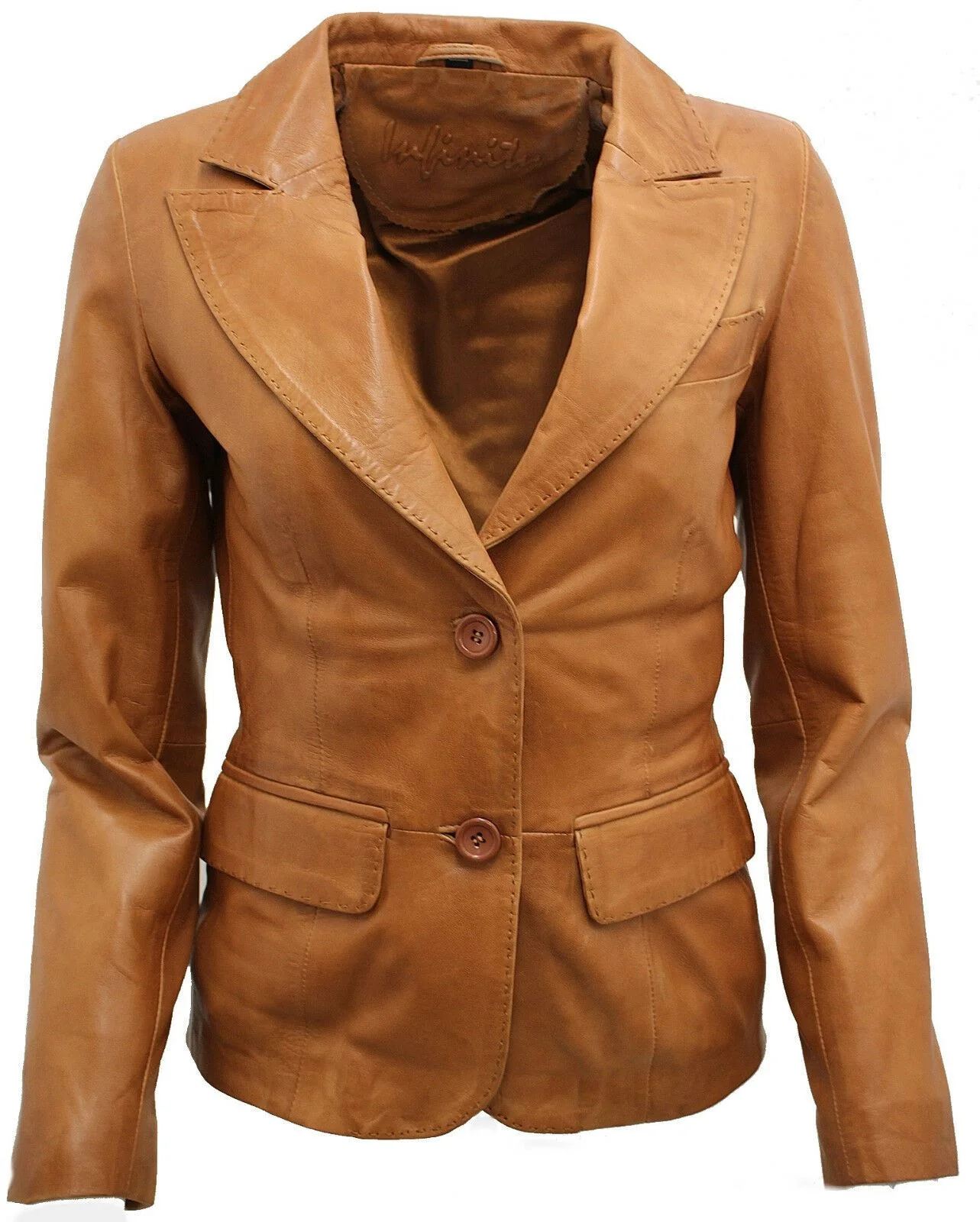 Womens 2 Button Leather Blazer Jacket-Newport - Image 5