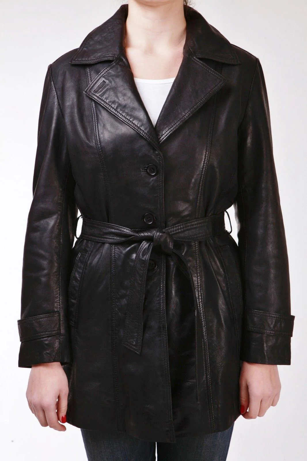 Womens 3/4 Length Tie Belt Trench Coat-Oldbury - Image 2