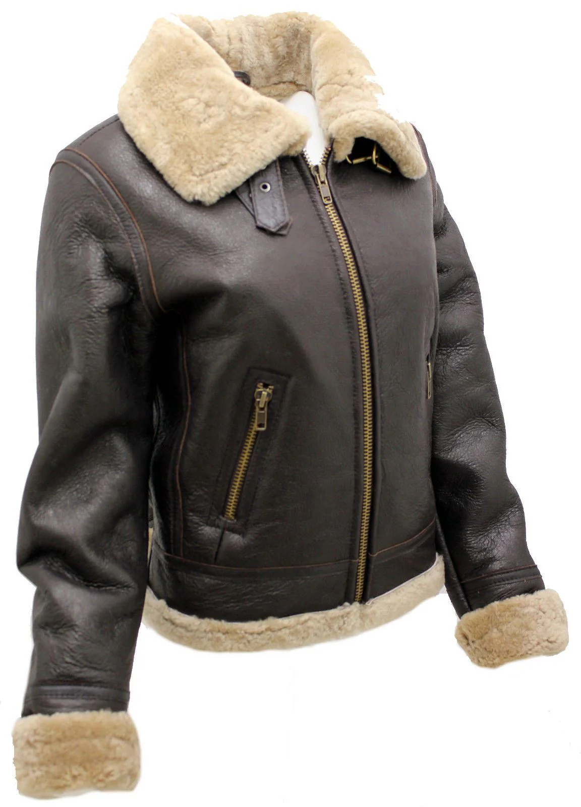 Womens B3 Sheepskin Brown Leather Jacket-Portland - Image 3
