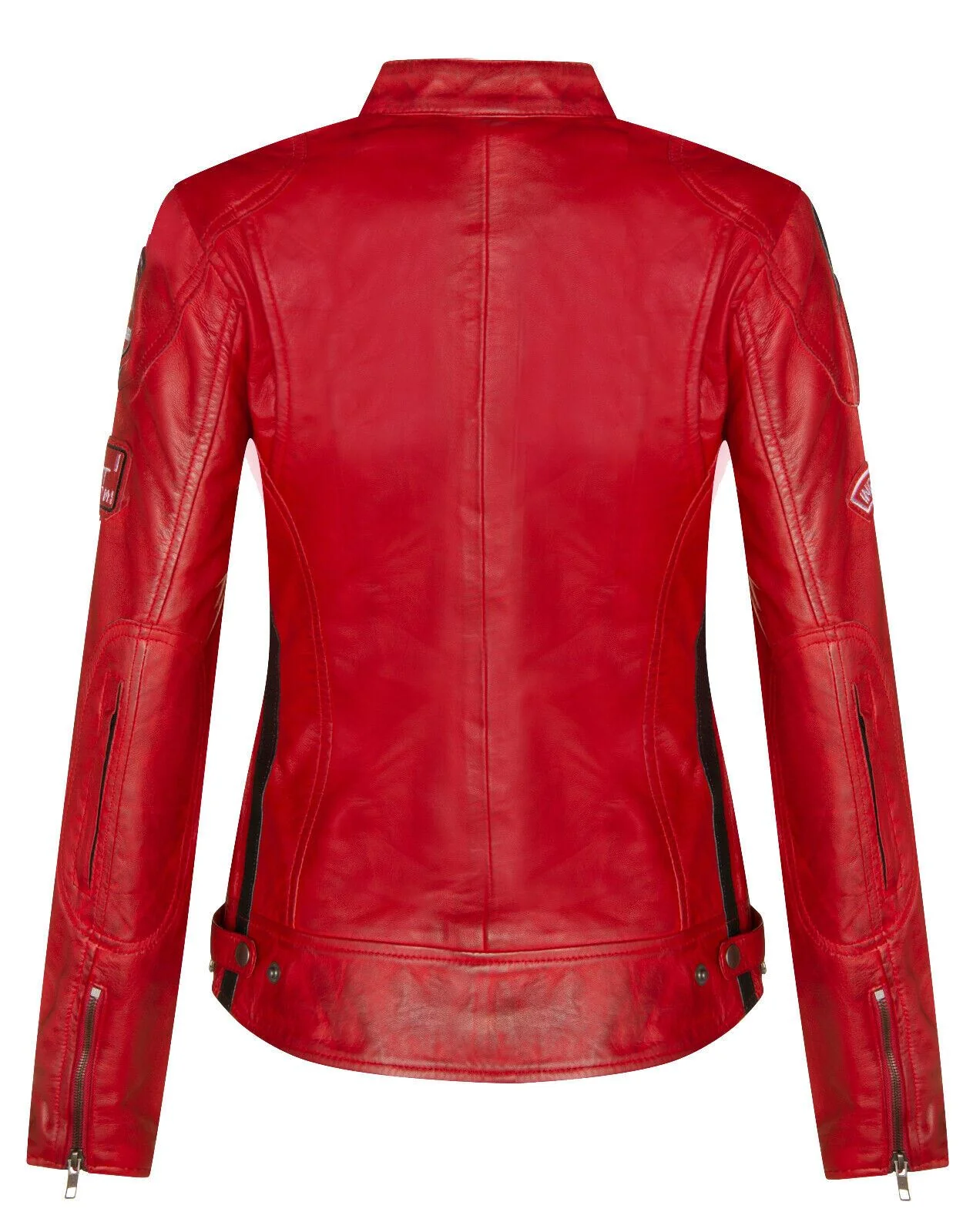 Womens Biker Racing Badges Leather Jacket-Eastleigh - Image 11