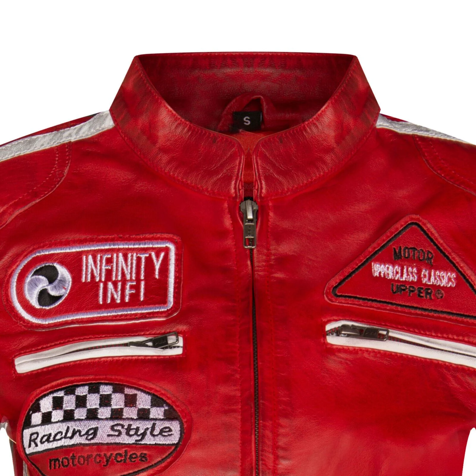 Womens Biker Racing Badges Leather Jacket-Eastleigh - Image 12