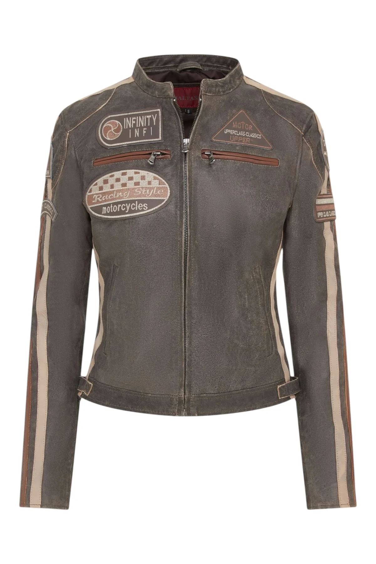 Womens Biker Racing Badges Leather Jacket-Eastleigh - Image 21