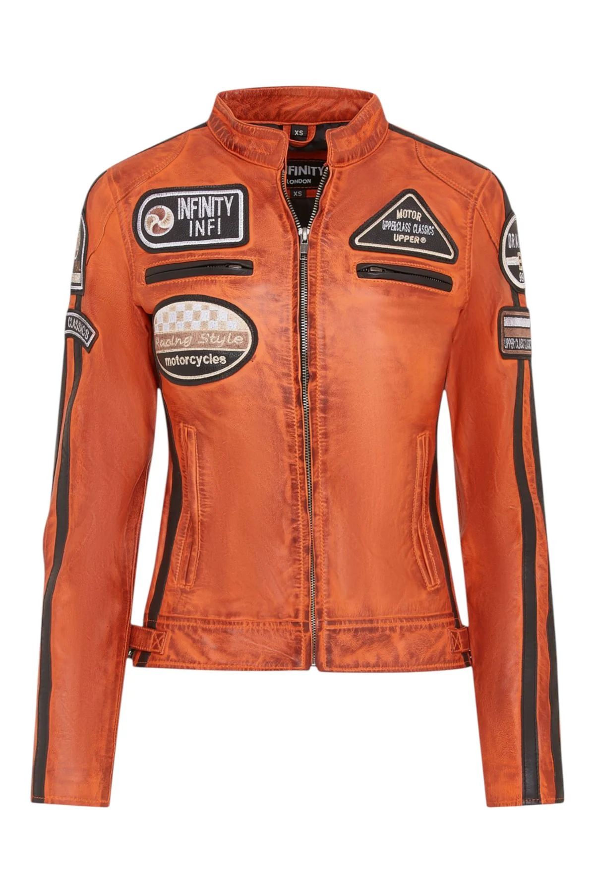 Womens Biker Racing Badges Leather Jacket-Eastleigh - Image 26