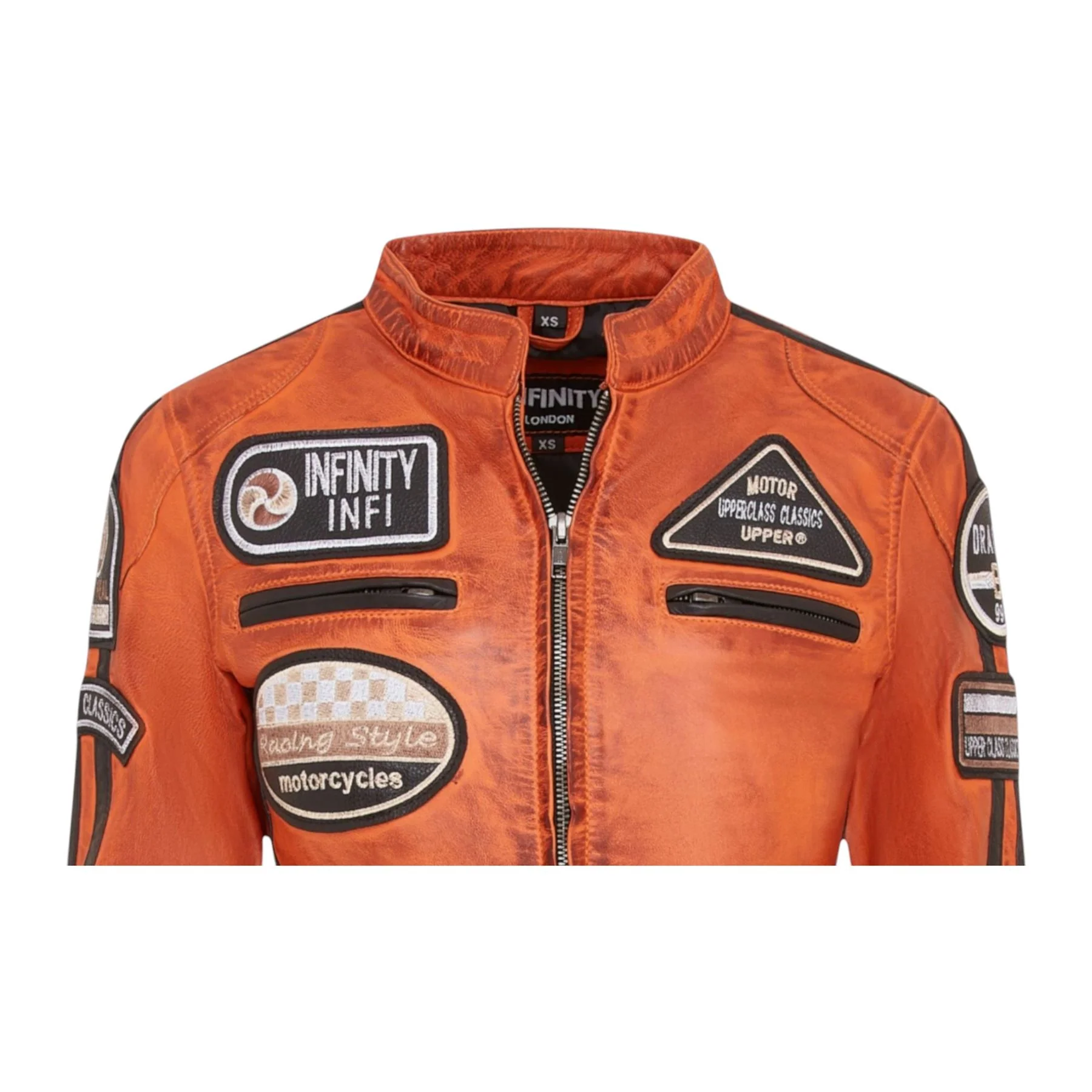 Womens Biker Racing Badges Leather Jacket-Eastleigh - Image 30