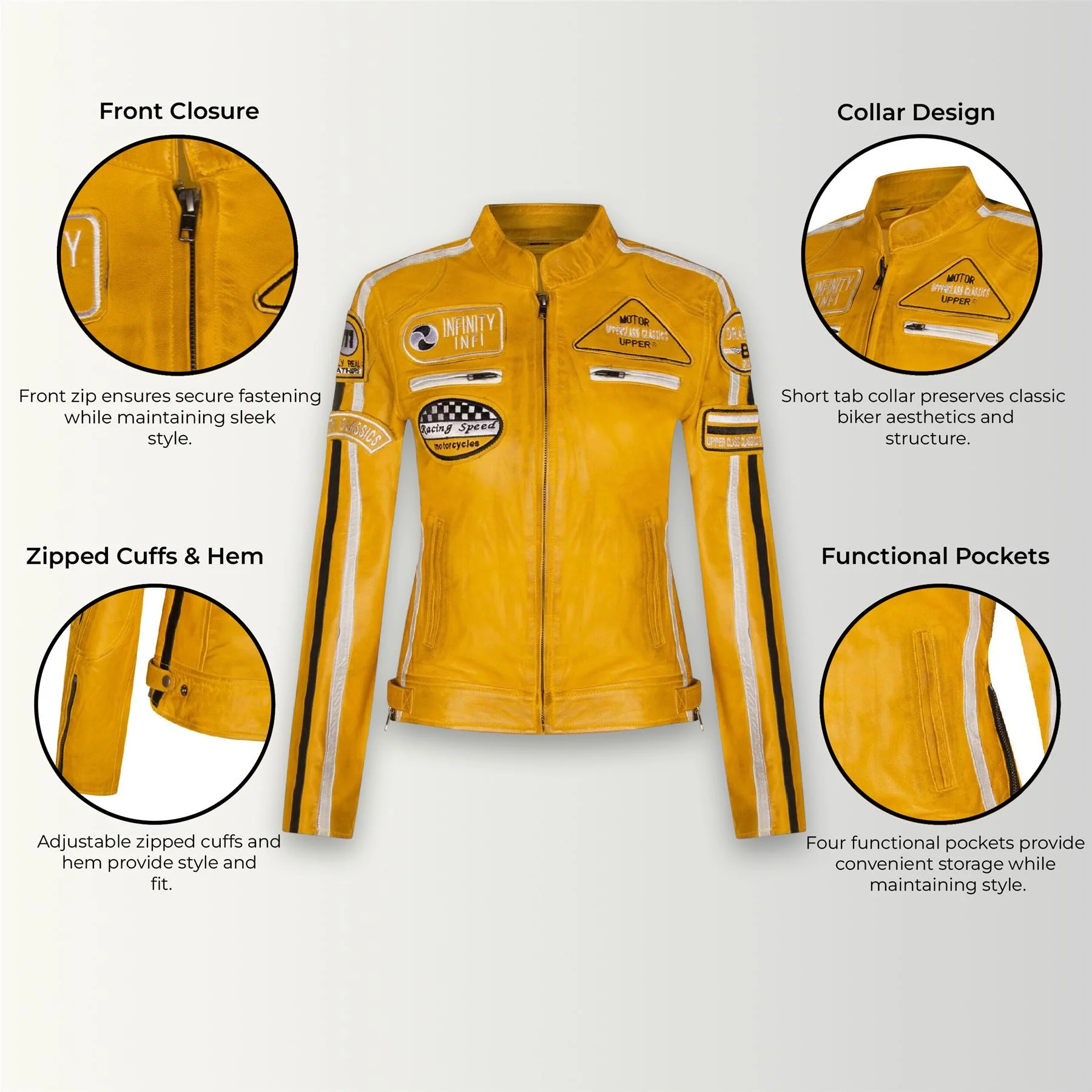 Womens Biker Racing Badges Leather Jacket-Eastleigh - Image 32