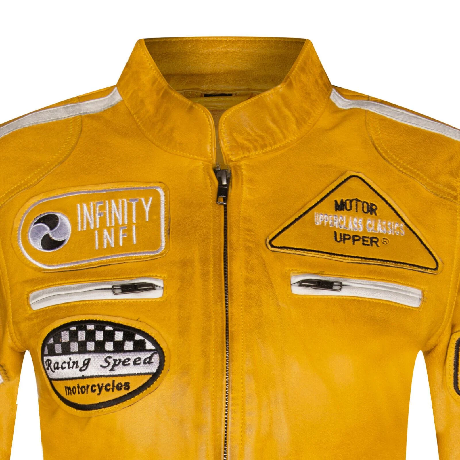 Womens Biker Racing Badges Leather Jacket-Eastleigh - Image 8
