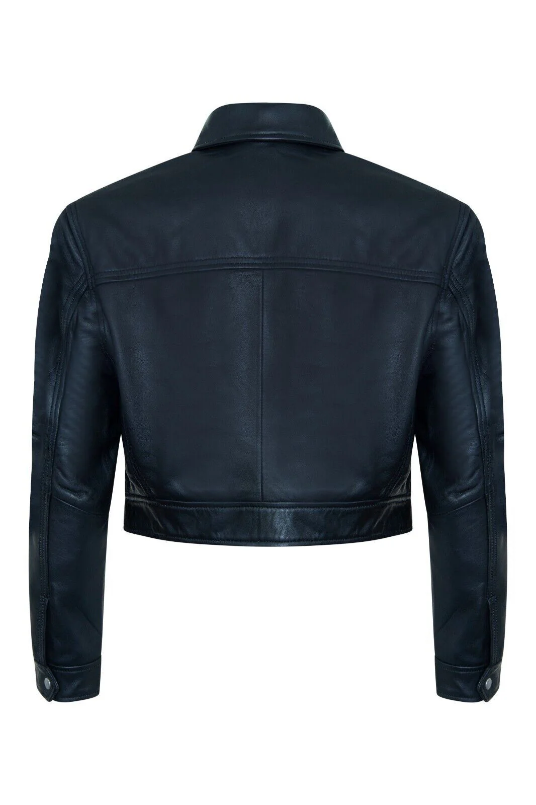 Womens Black Cropped Biker Leather Jacket - Wellington - Image 4