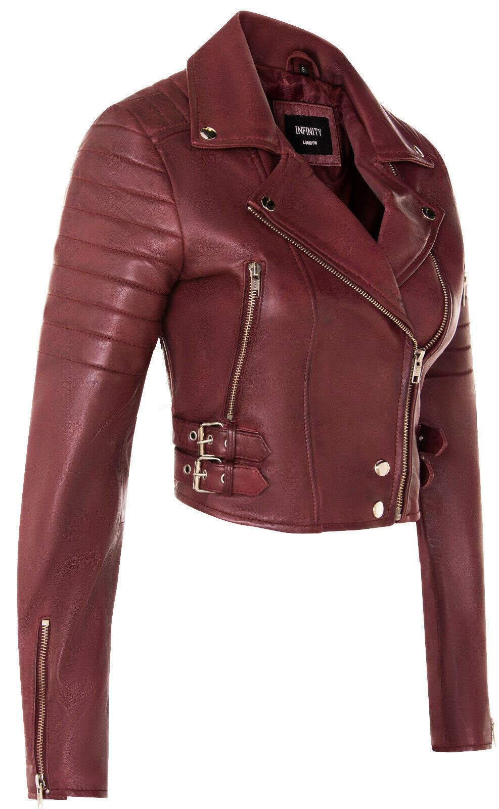 Womens Brando Cropped Leather Jacket-Longtown - Image 23