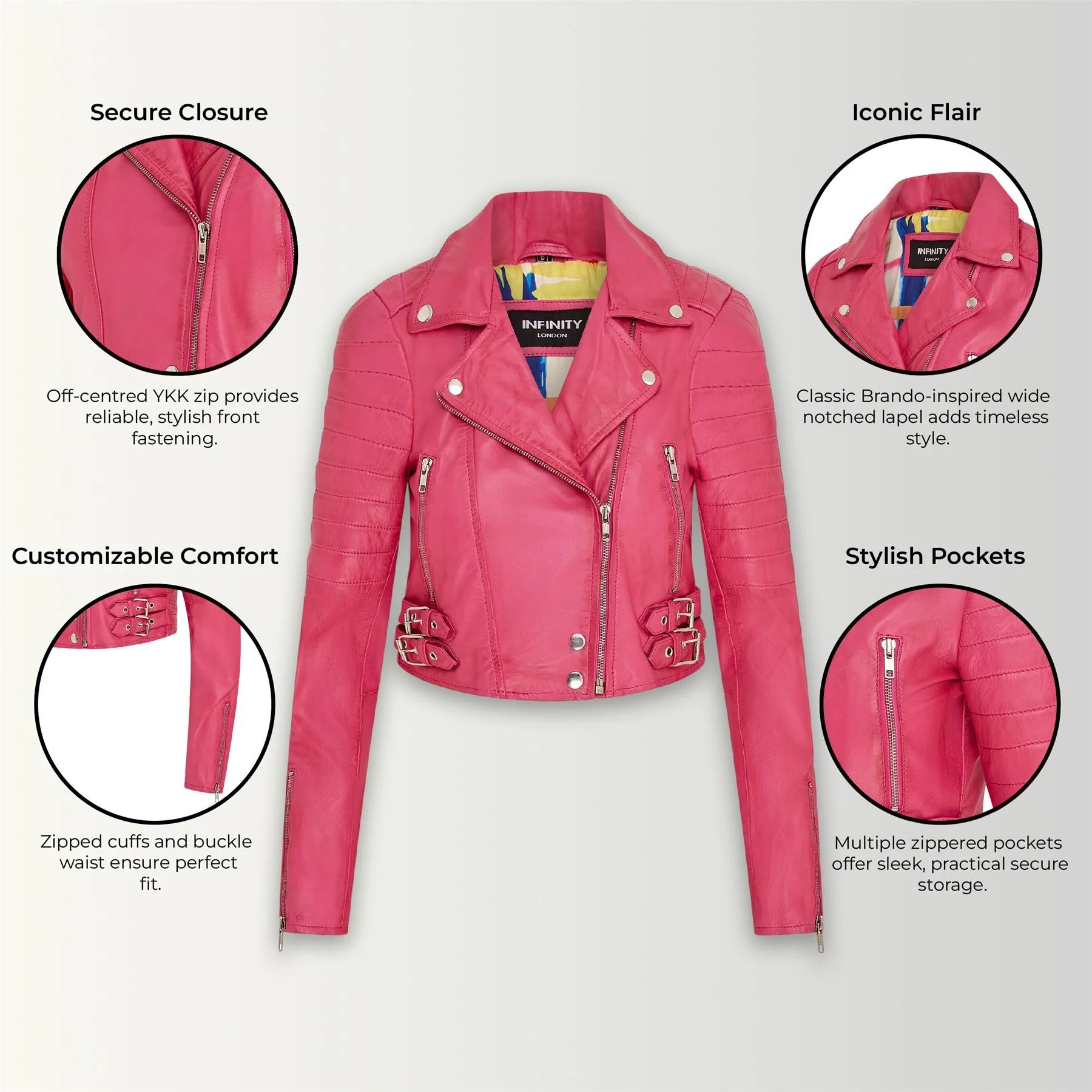 Womens Brando Cropped Leather Jacket-Longtown - Image 32