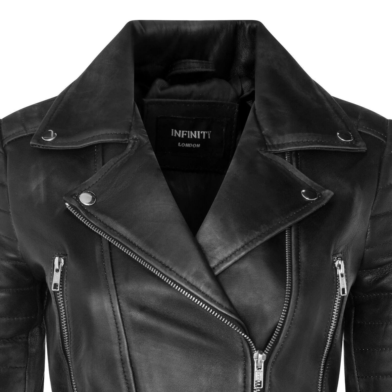 Womens Brando Cropped Leather Jacket-Longtown - Image 5