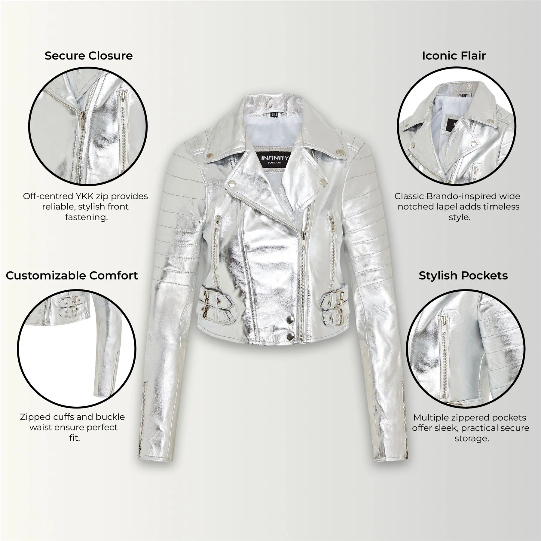 Womens Brando Cropped Leather Jacket-Longtown - Image 50