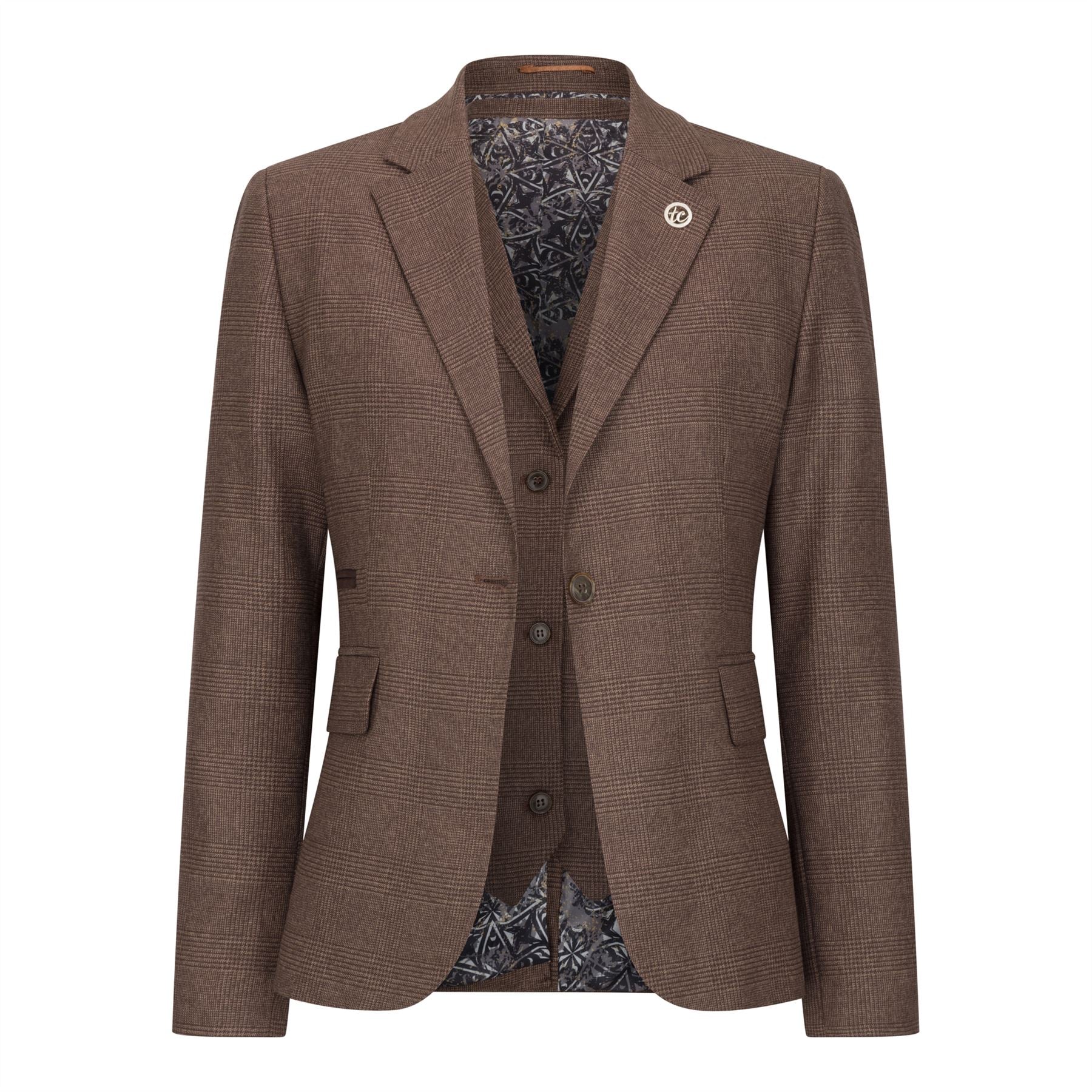 Women's Brown Three-Piece Tailored Fit Suit in Prince of Wales Check - Image 7