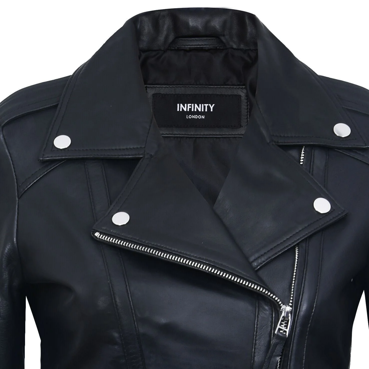 Womens Classic Black Leather Biker Jacket-Maryport - Image 4