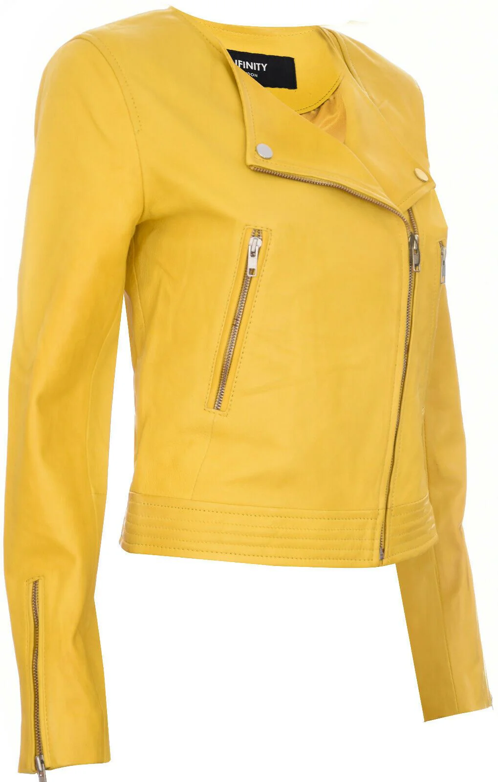 Womens Classic Collarless Biker Jacket-Marlborough - Image 2