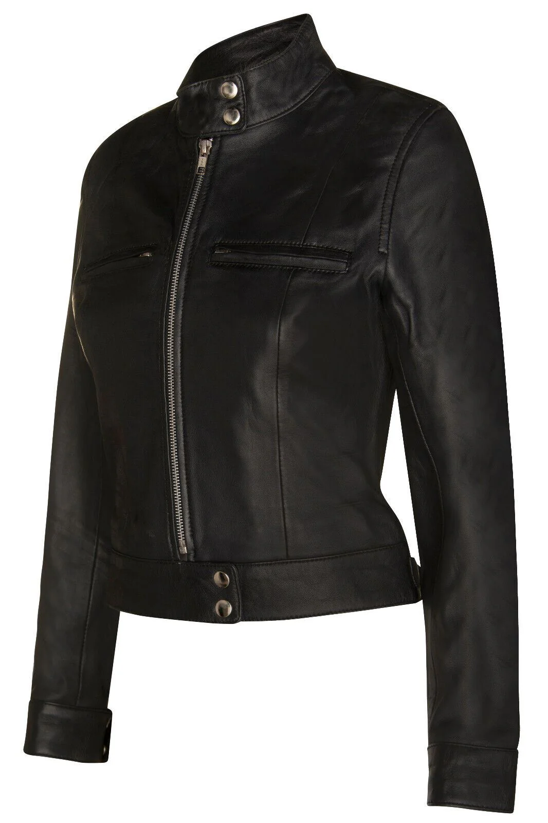 Women's Classic Leather Biker Jacket-Watford - Image 14