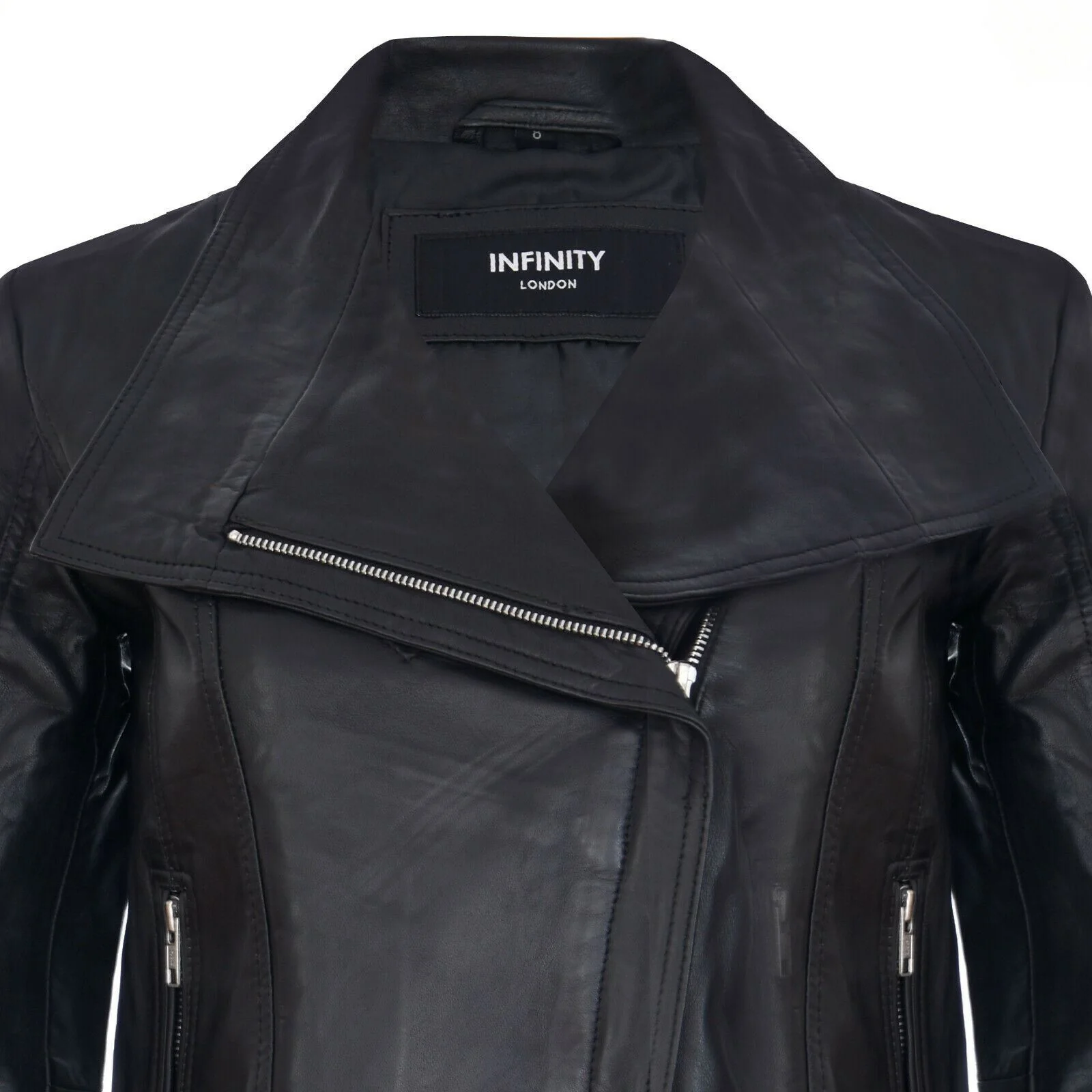 Womens Classic Leather Shawl Wrap Biker Jacket - Morpeth - Image 4