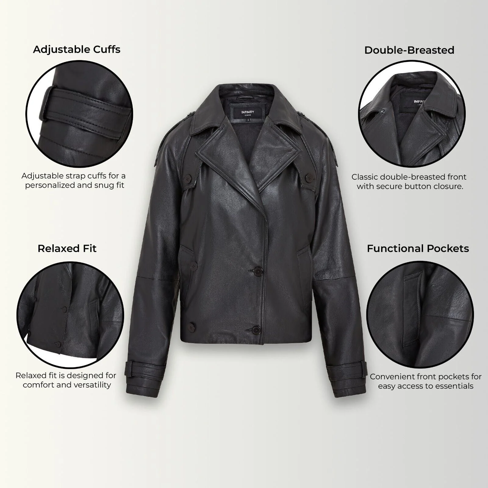 Womens Cropped Oversized Trench Leather Jacket - Warwick - Image 2