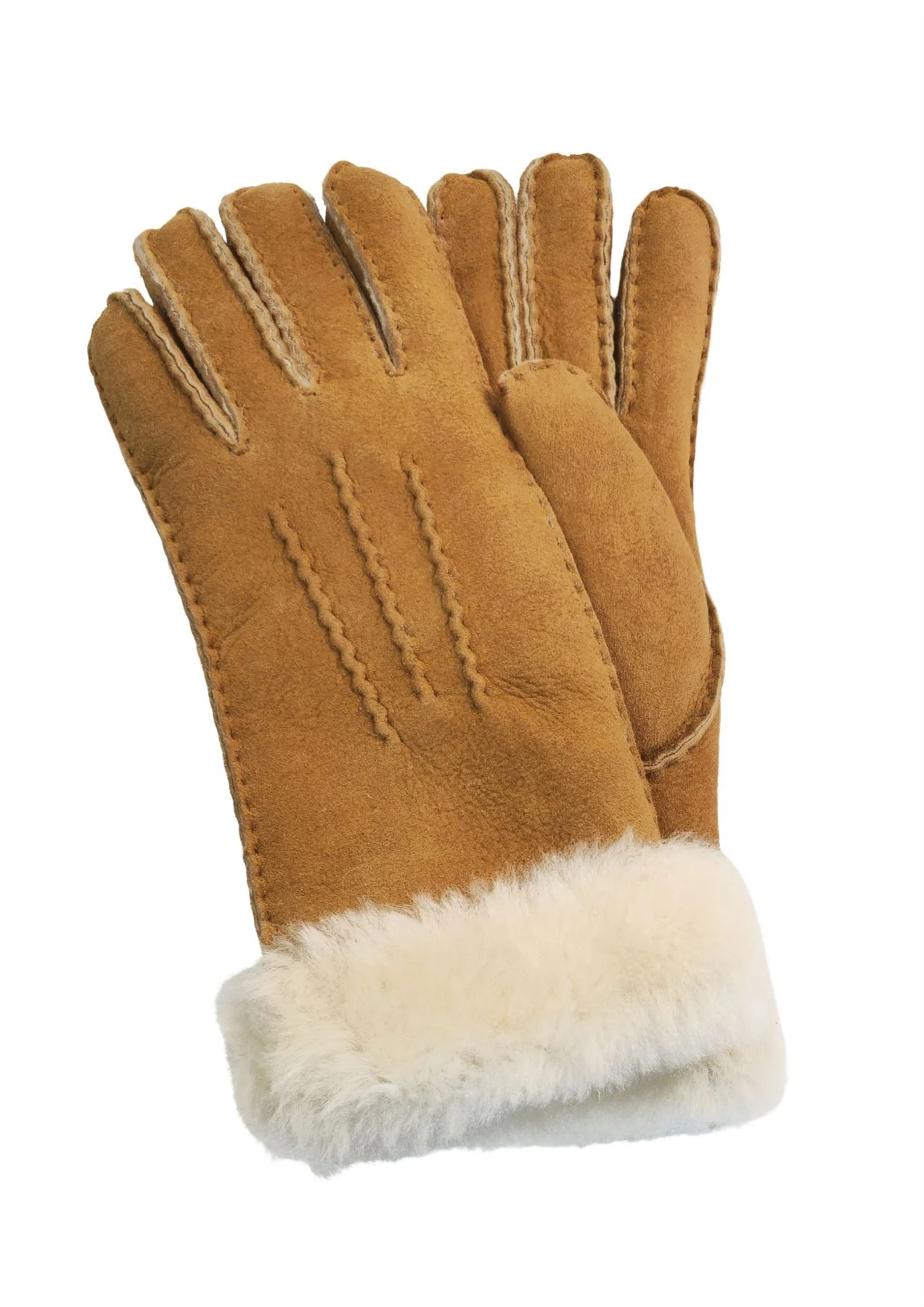 Womens Genuine Sheepskin Suede Gloves with Fur Cuff - Image 9