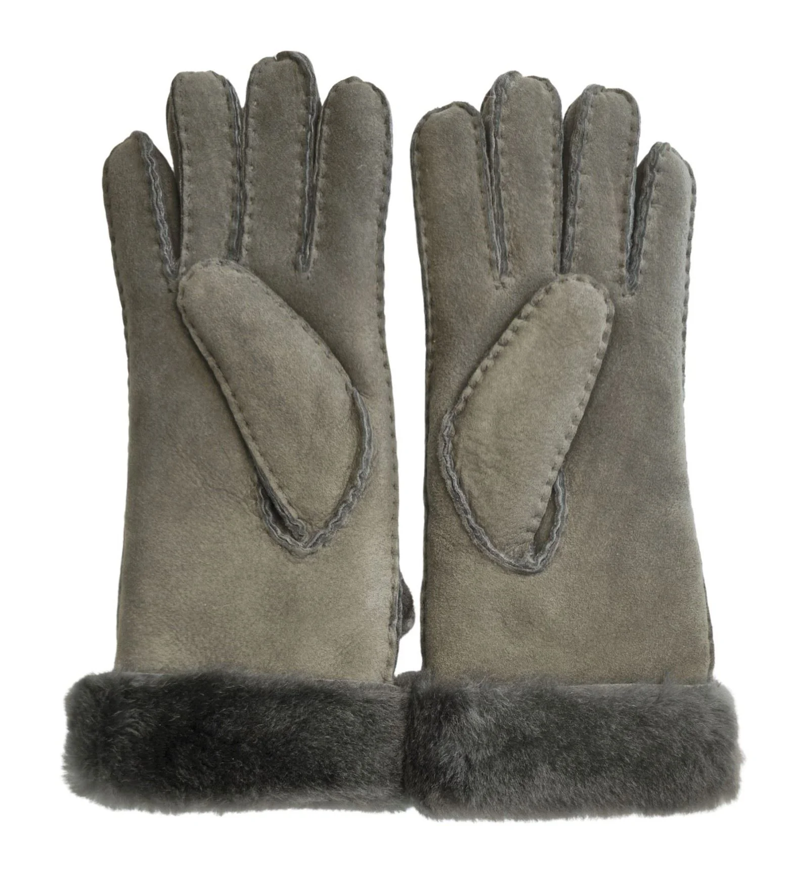 Womens Genuine Sheepskin Suede Gloves with Roll Up/Down Cuff - Image 7