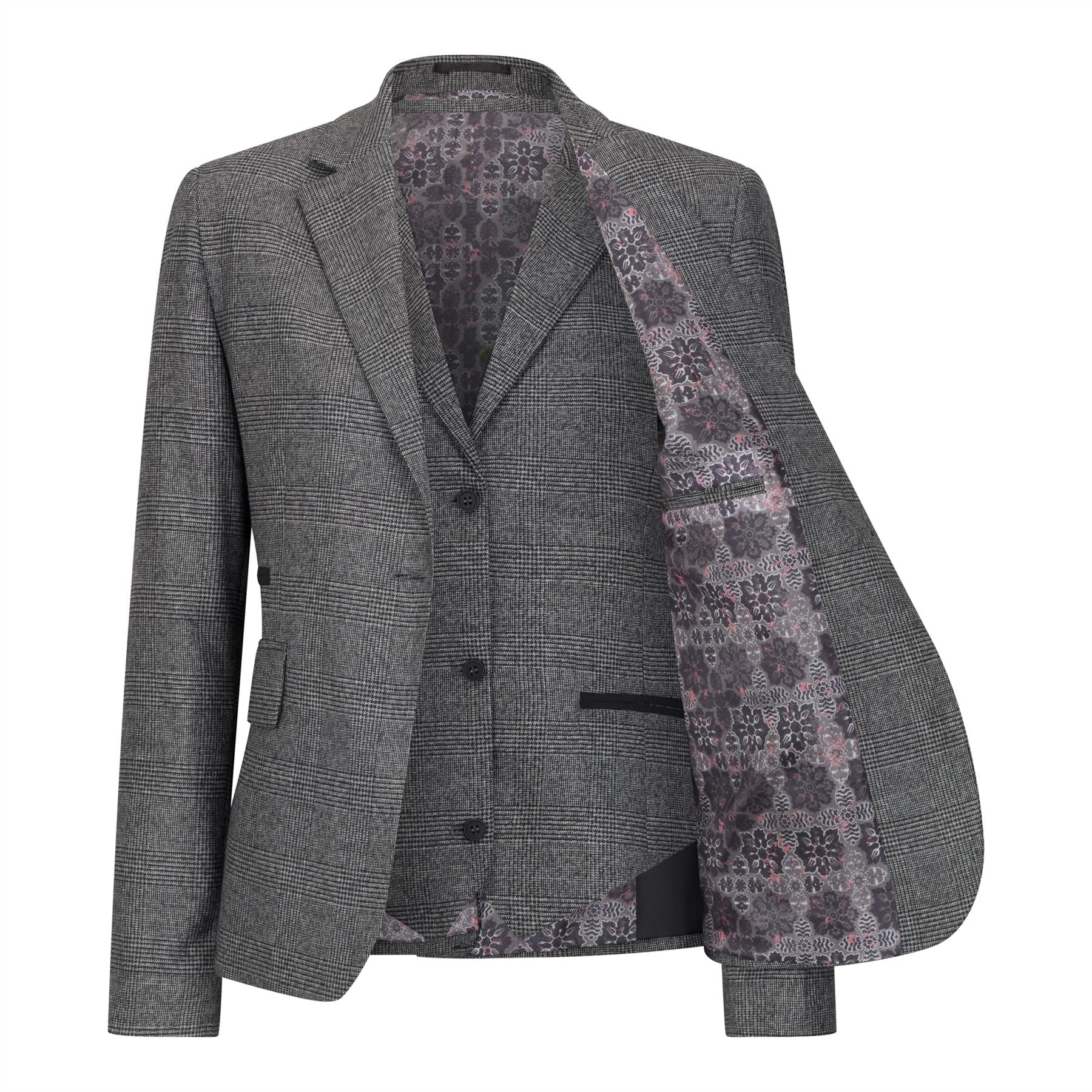 Women's Grey Three-Piece Tailored Fit Suit in Prince of Wales Check - Image 3
