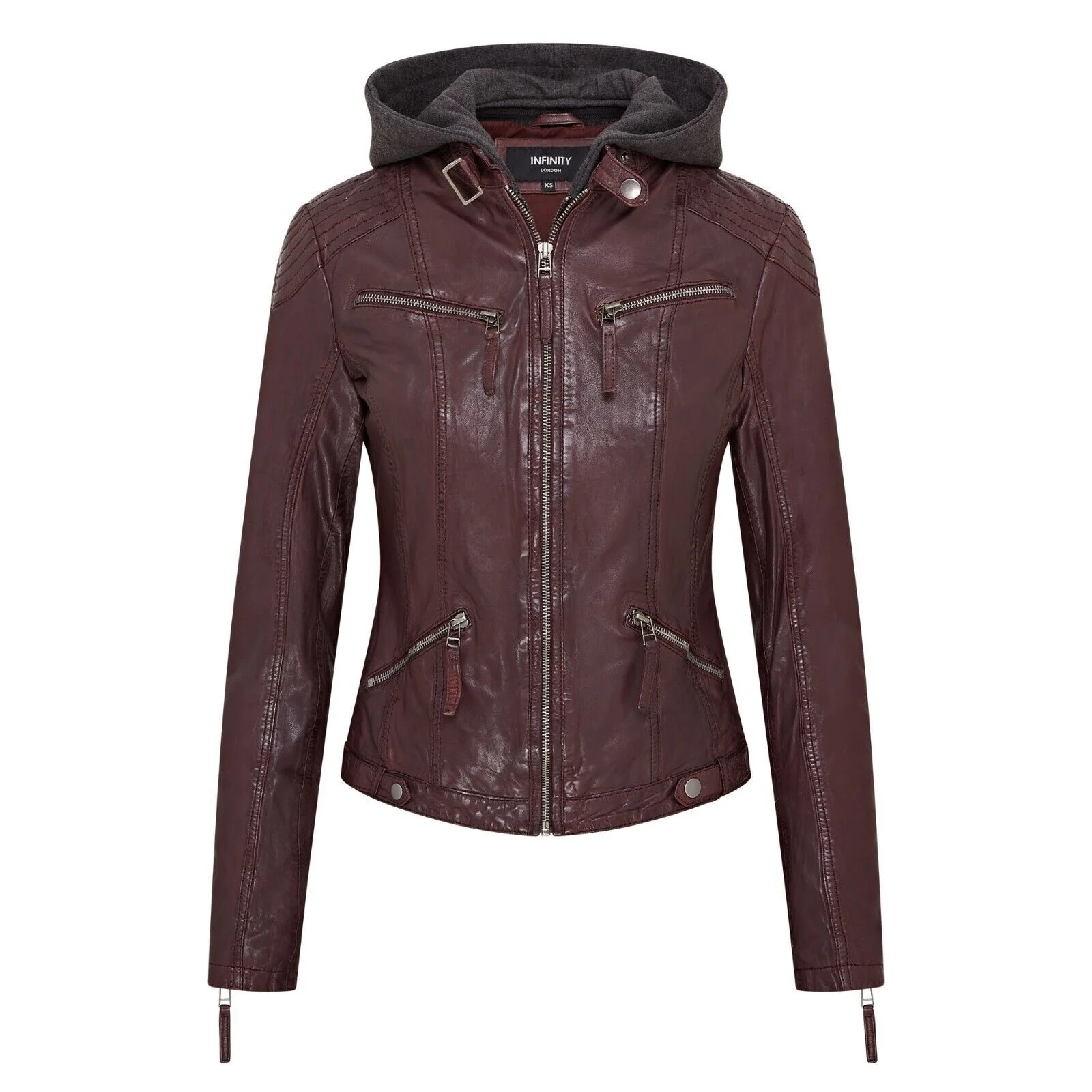 Womens Hooded Classic Biker Jacket - Wareham - Image 11