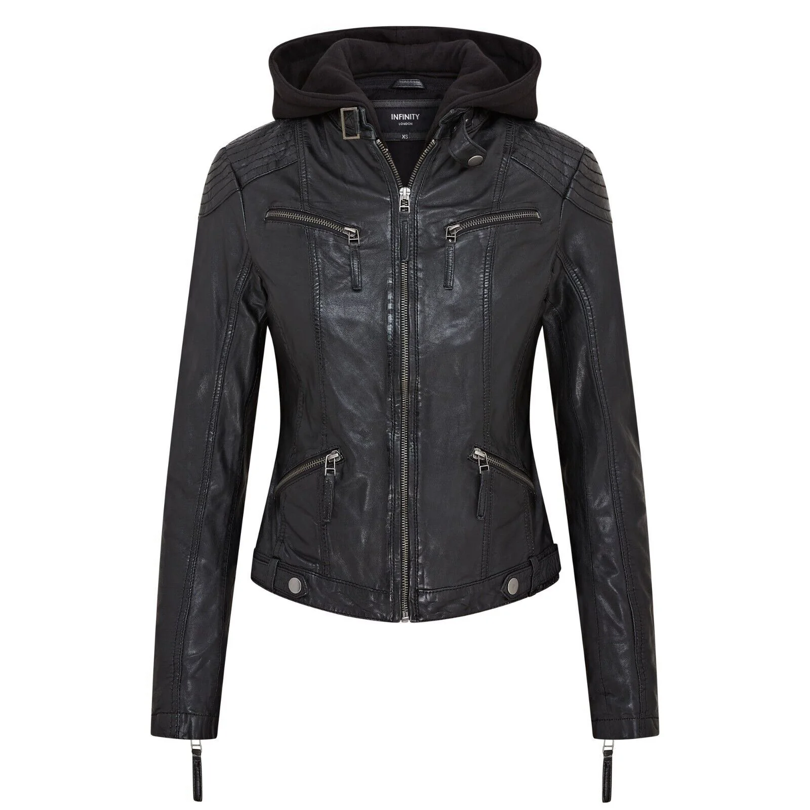 Womens Hooded Classic Biker Jacket - Wareham - Image 6