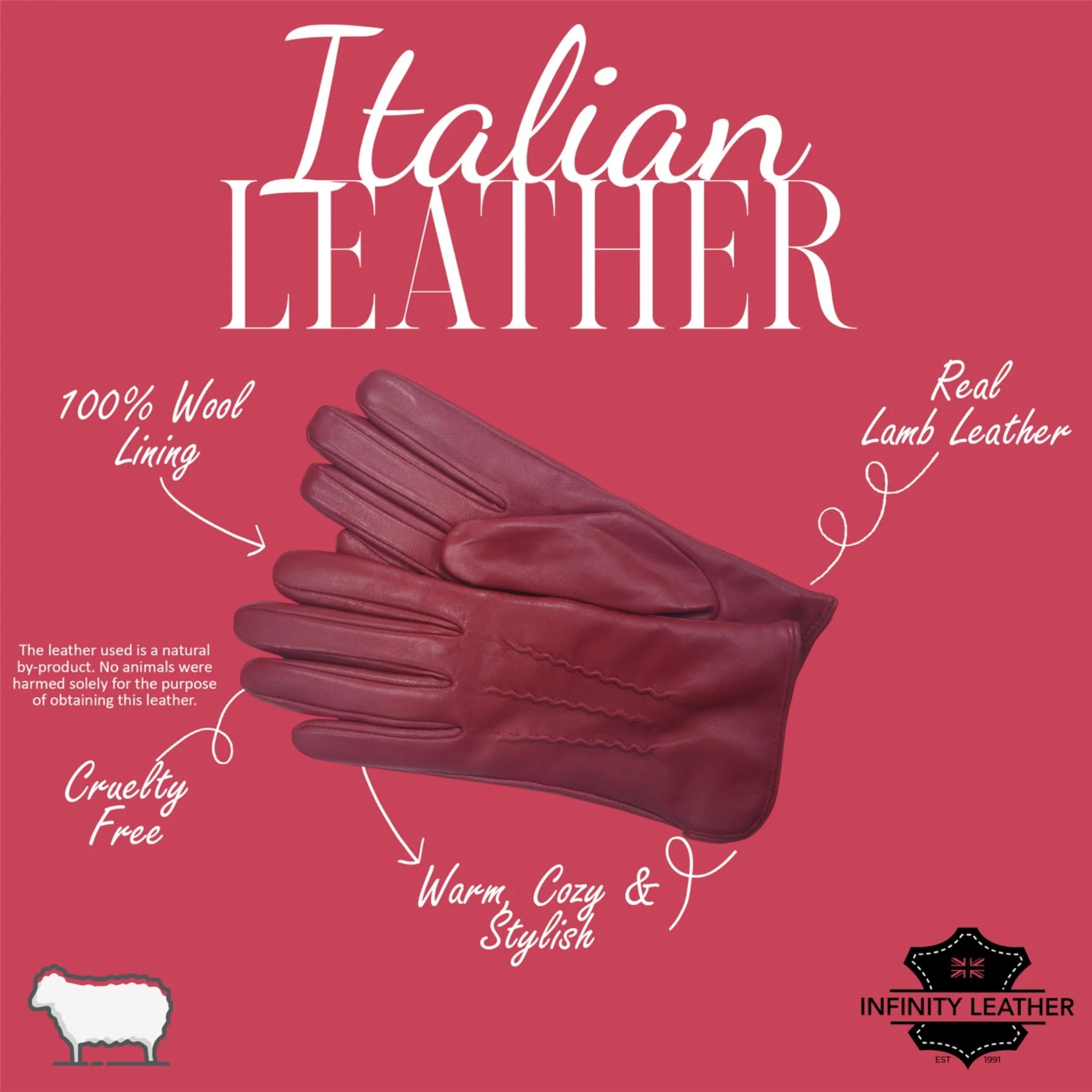 Womens Italian Leather Winter Stitch Line Design Soft Wool Lining Gloves - Image 23