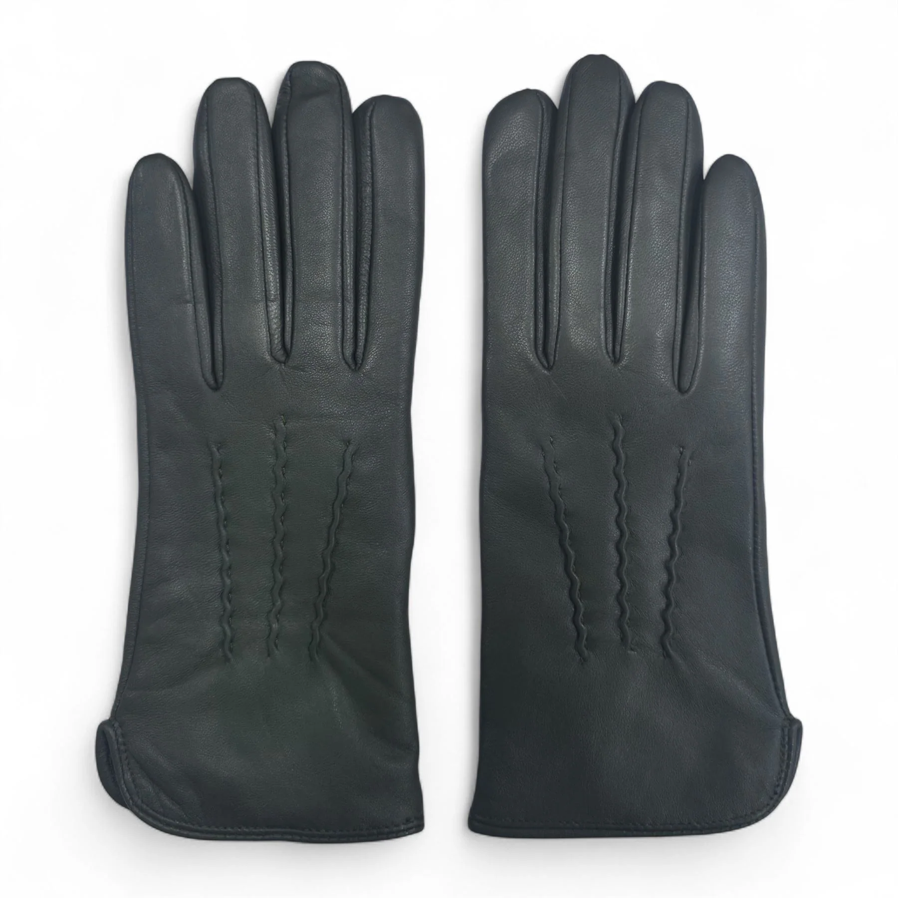 Womens Italian Leather Winter Stitch Line Design Soft Wool Lining Gloves - Image 9