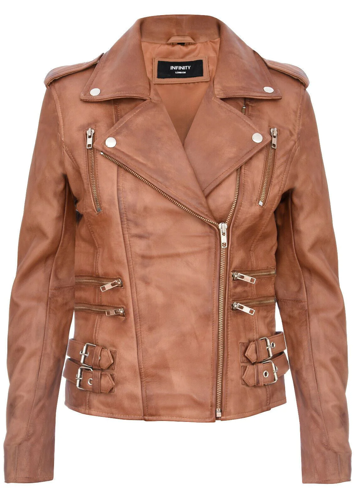 Womens Leather Brando Biker Jacket-Loddon - Image 5