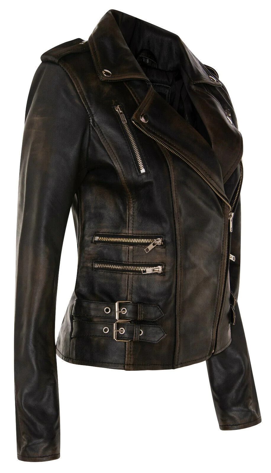 Womens Leather Brando Biker Jacket - Orlando - Image 3