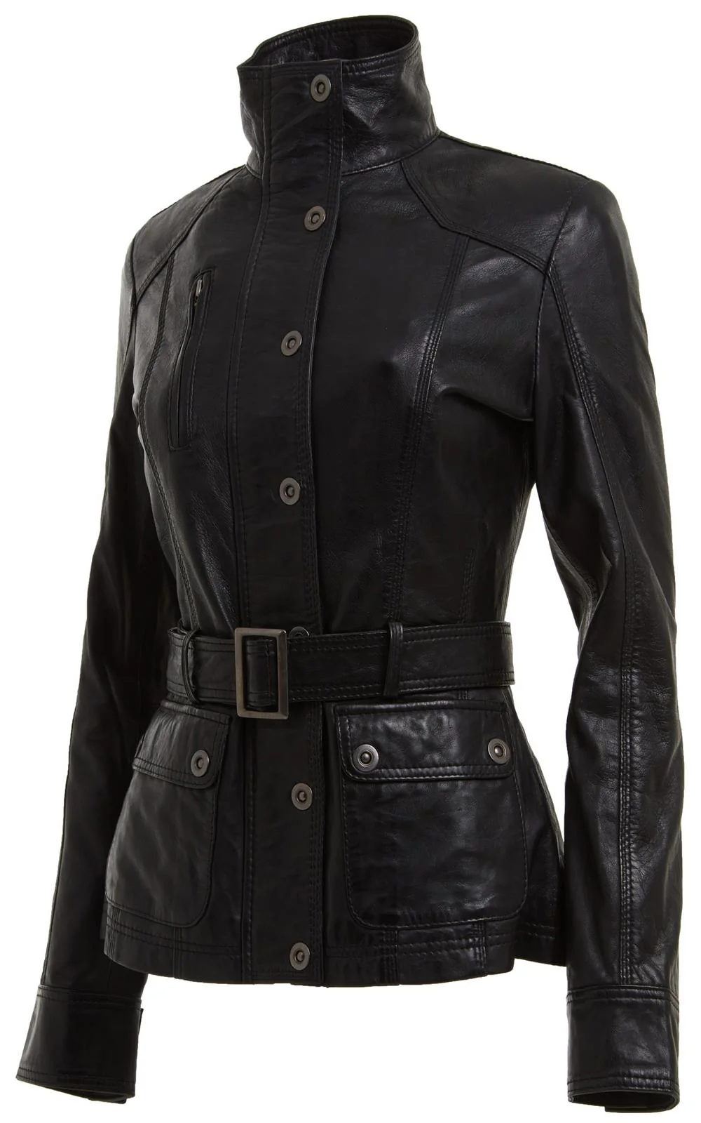 Womens Leather Military-Inspired Biker Jacket-Middleton - Image 11
