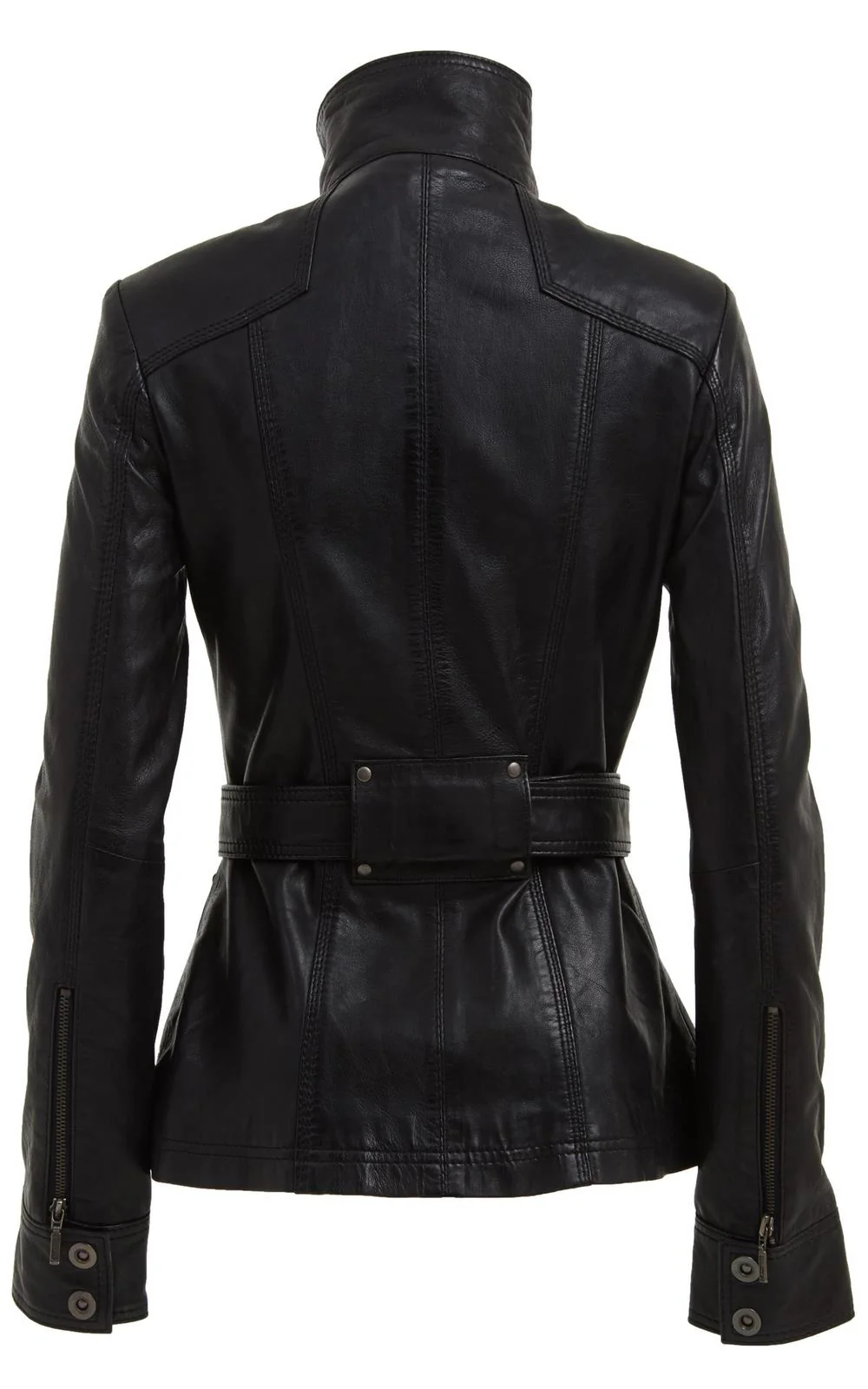 Womens Leather Military-Inspired Biker Jacket-Middleton - Image 6