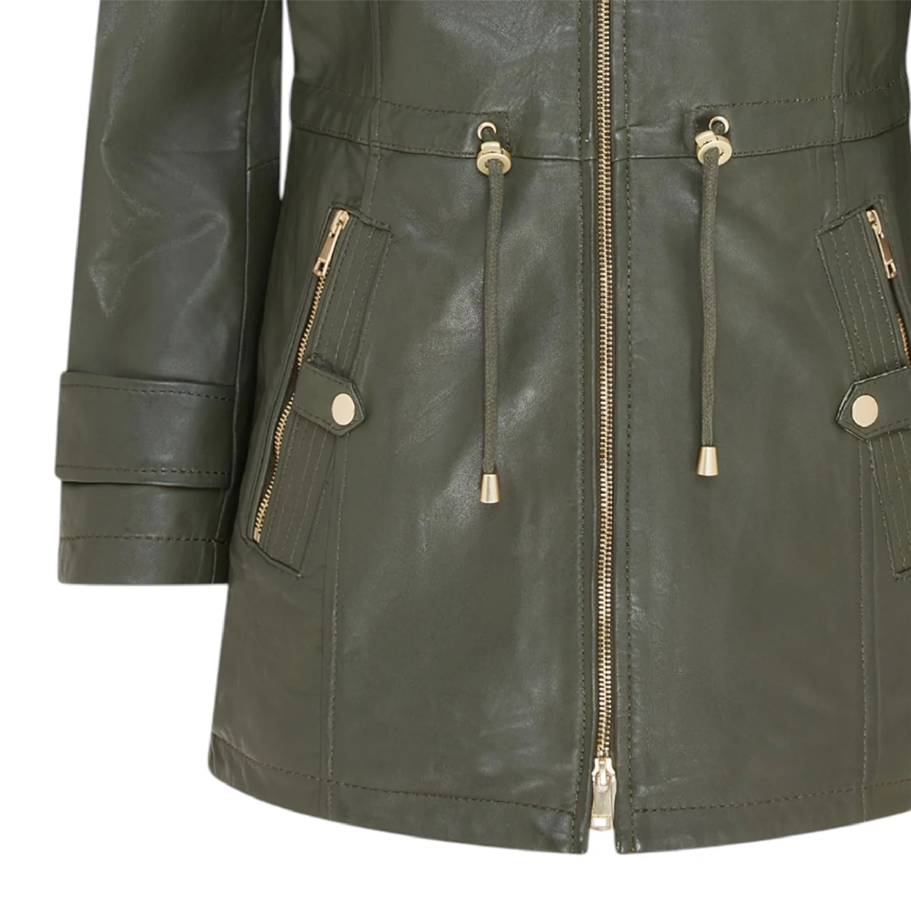 Women's Leather Parka Detachable Borg Hooded Trench Coat - Trekker - Image 14