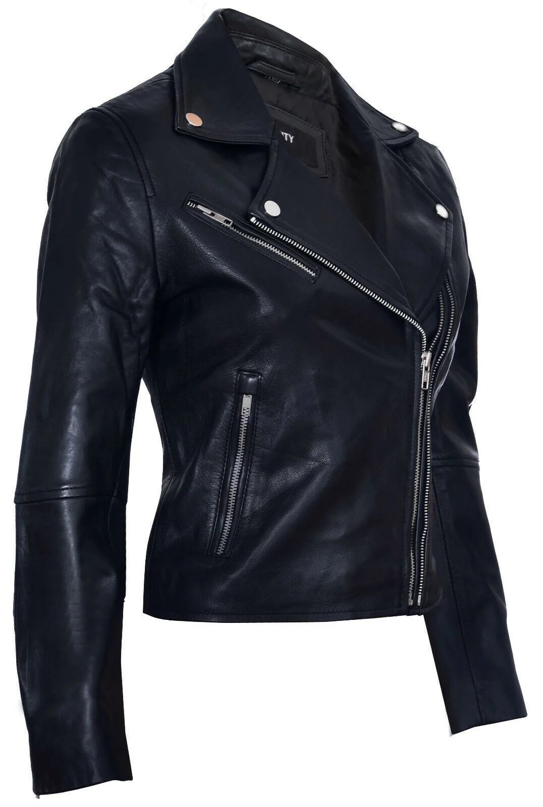 Womens Leather Retro Biker Jacket-Madeley - Image 2
