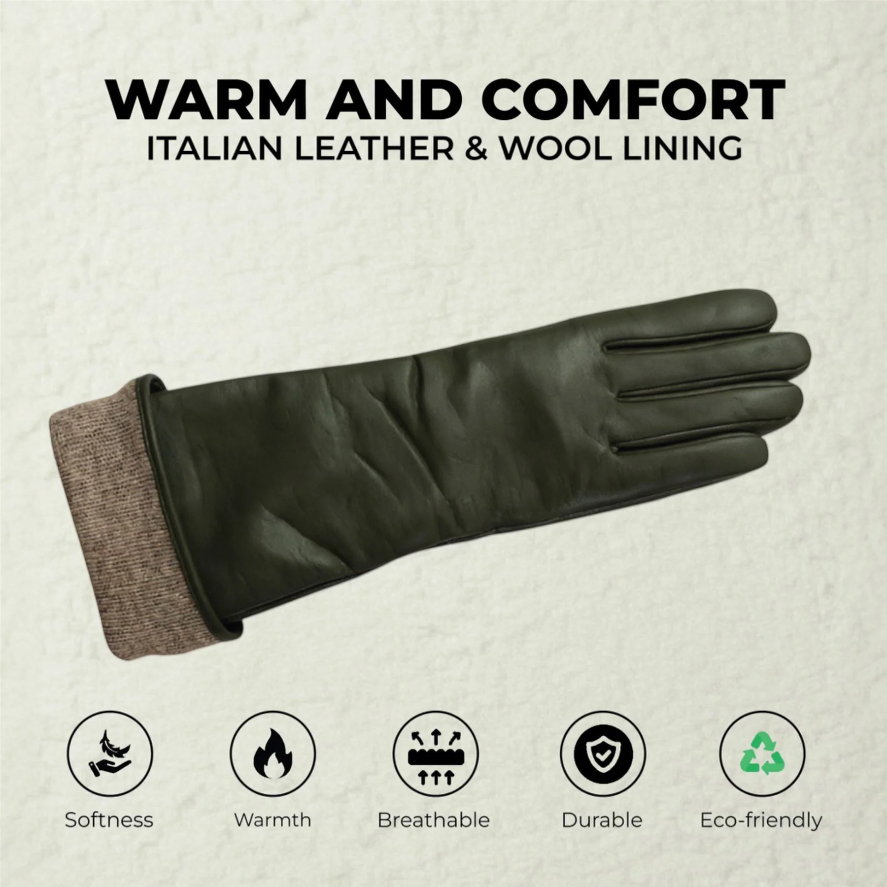 Womens Long Italian Leather Winter Soft Wool Lining Gloves - Image 14