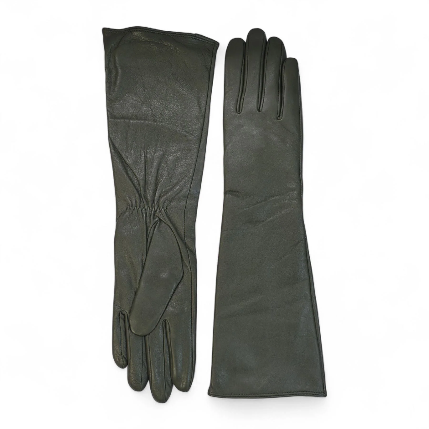 Womens Long Italian Leather Winter Soft Wool Lining Gloves - Image 21
