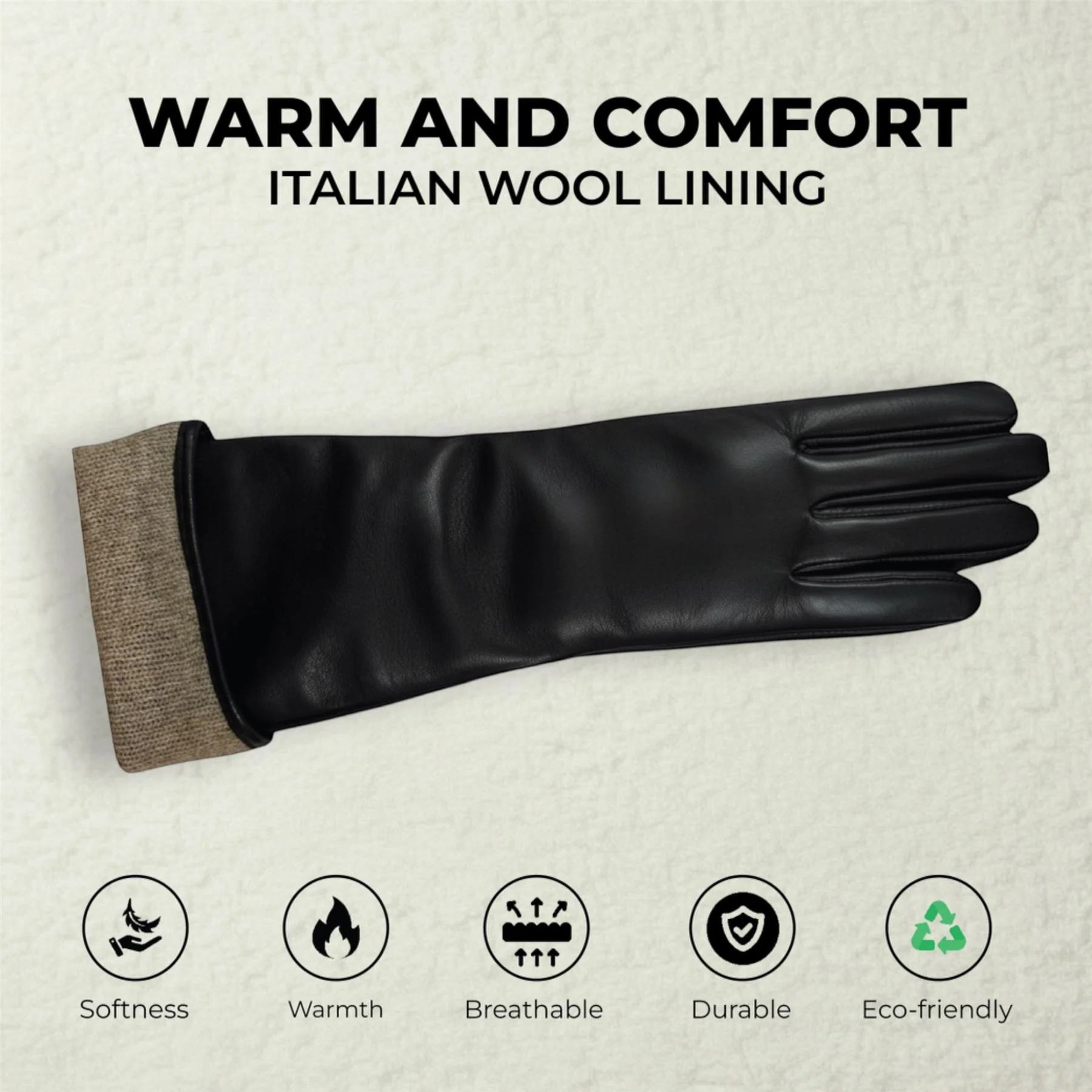 Womens Long Italian Leather Winter Soft Wool Lining Gloves - Image 3