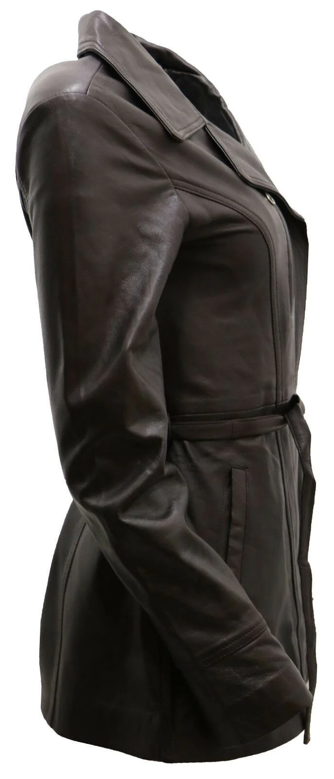 Womens Md Length Leather Biker Jacket-Okehampton - Image 2