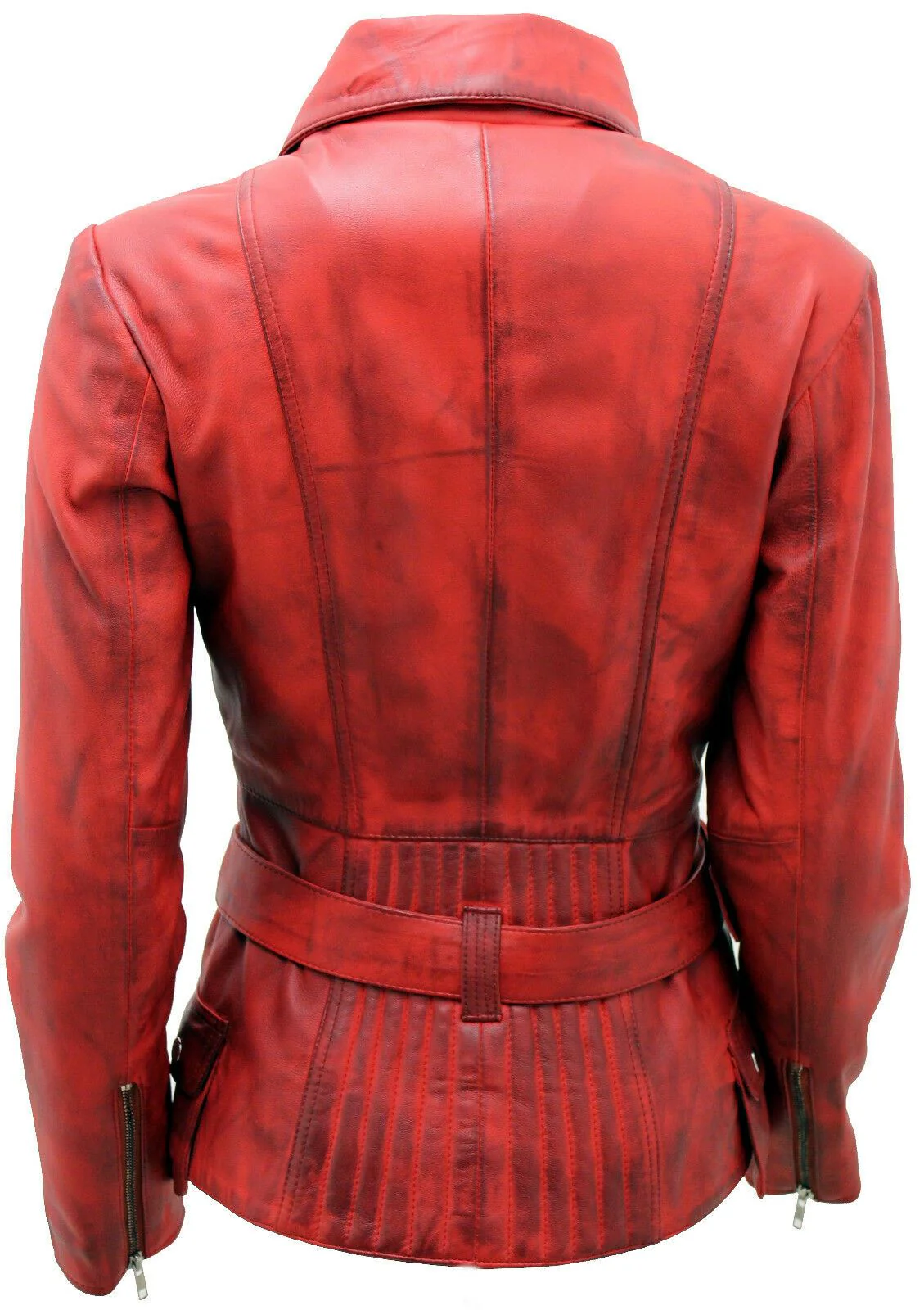 Womens Mid-length Leather Biker Jacket-Middlewich - Image 10
