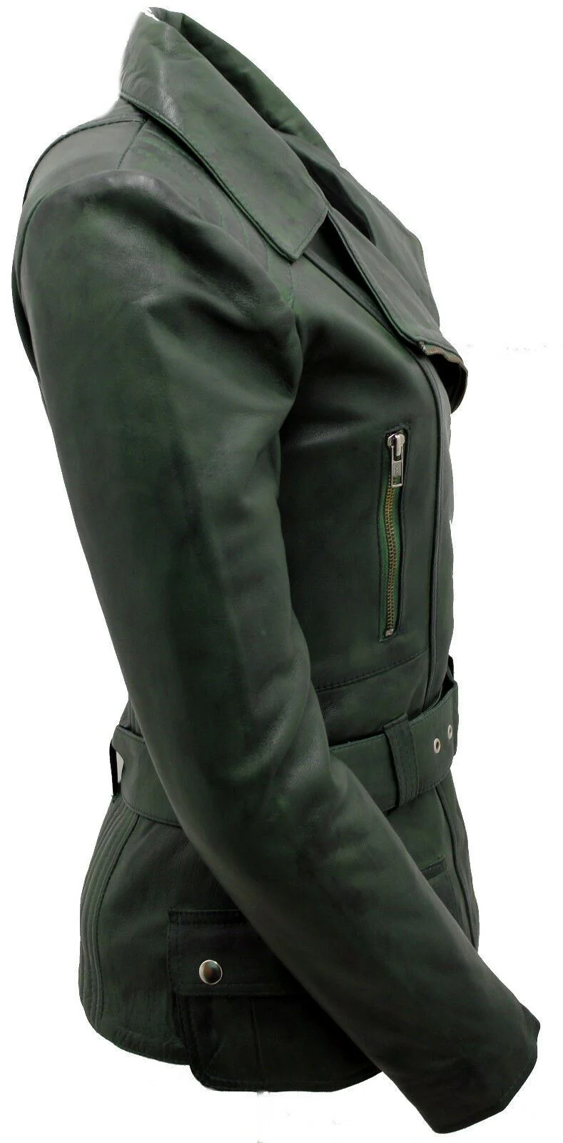 Womens Mid-length Leather Biker Jacket-Middlewich - Image 14