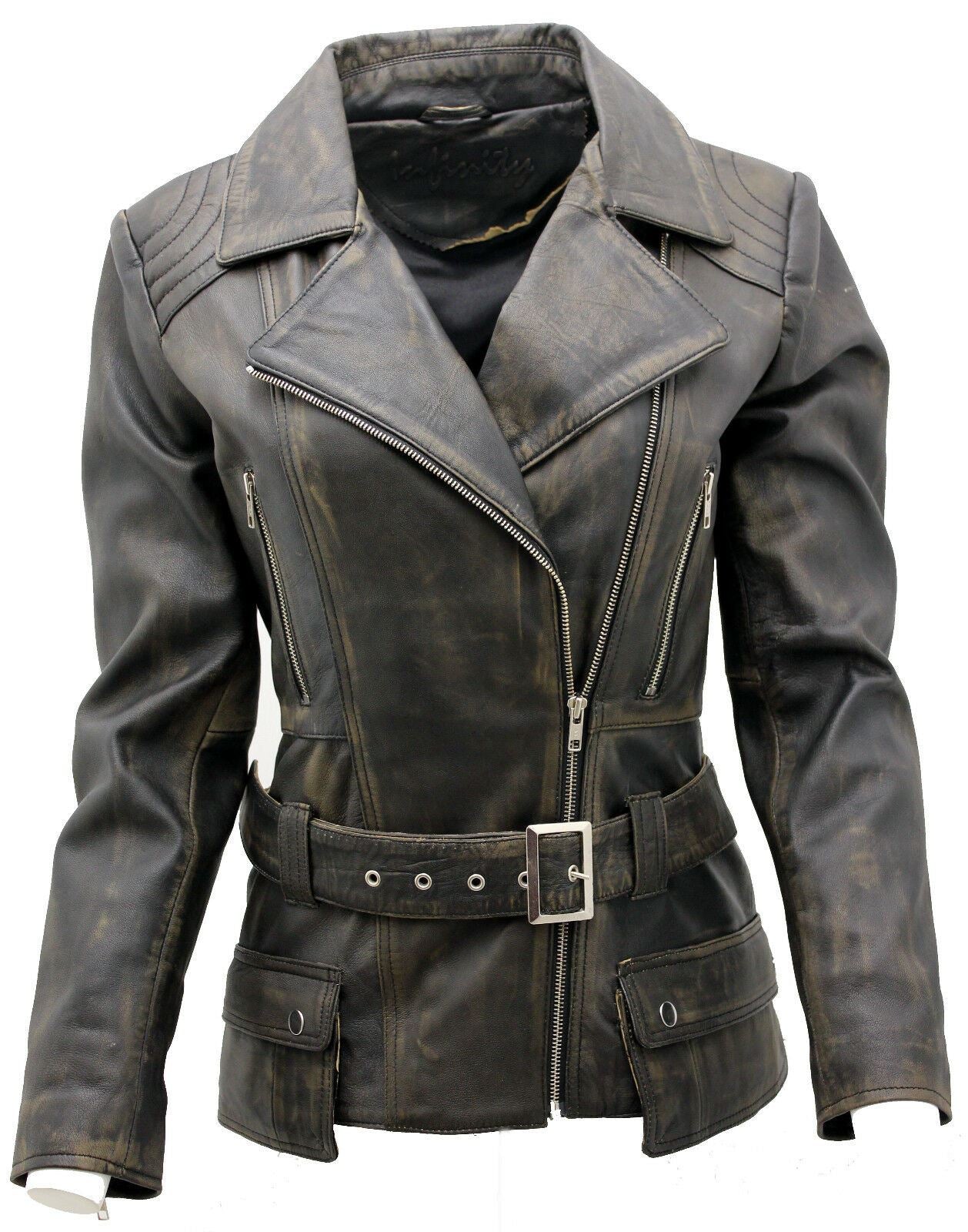 Womens Mid-length Leather Biker Jacket-Middlewich - Image 17