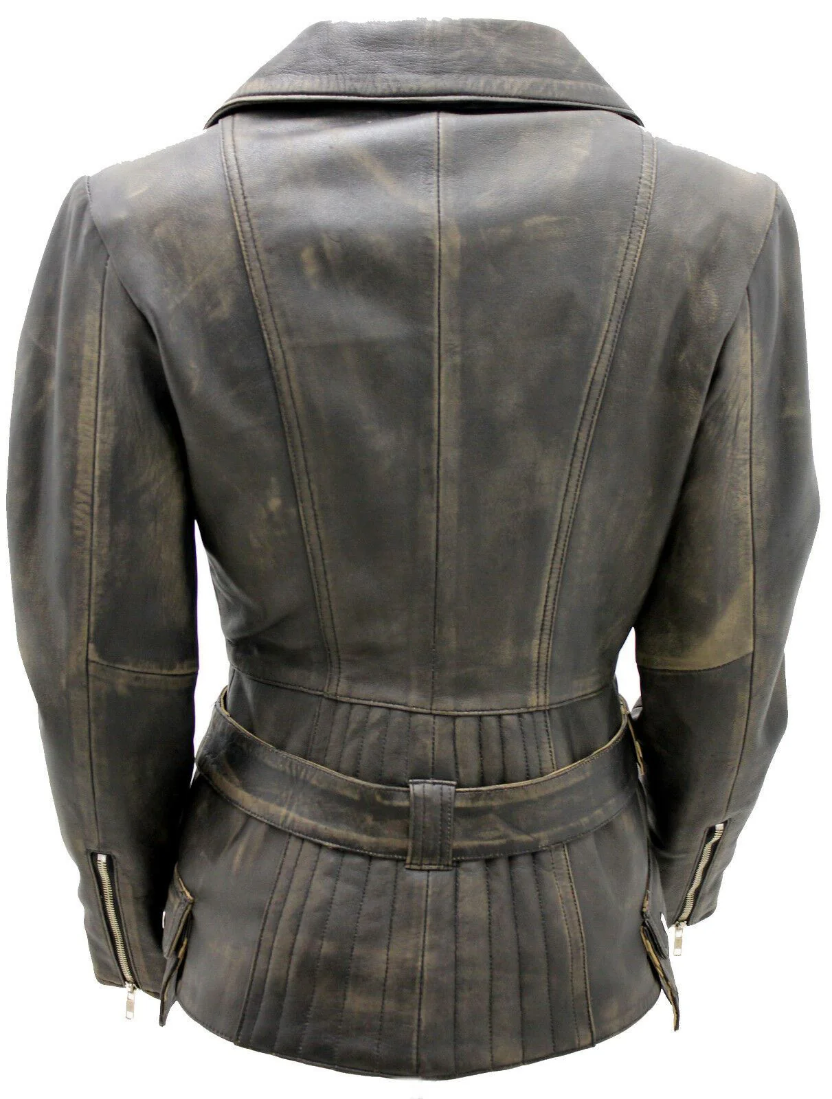 Womens Mid-length Leather Biker Jacket-Middlewich - Image 20