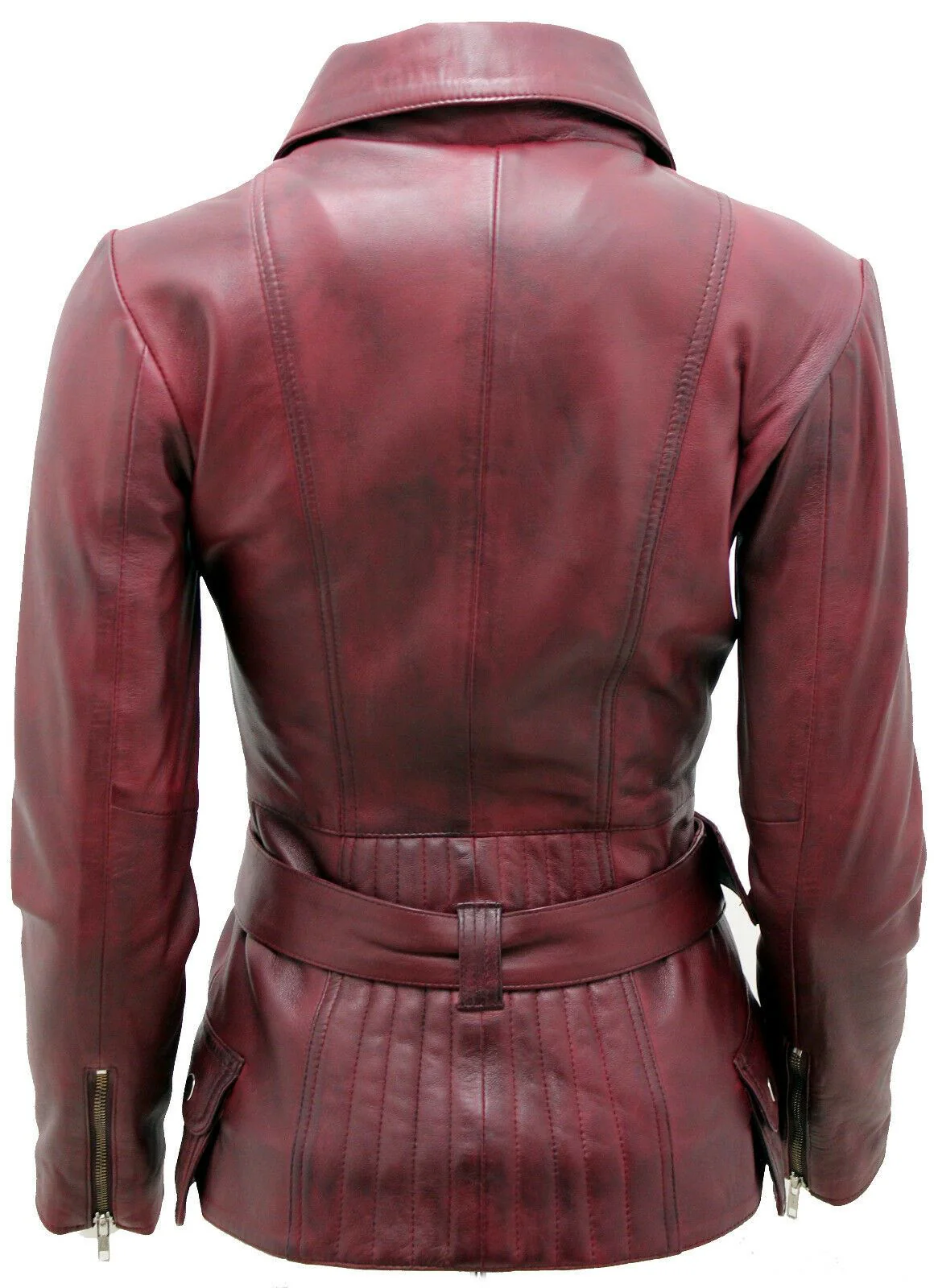 Womens Mid-length Leather Biker Jacket-Middlewich - Image 27