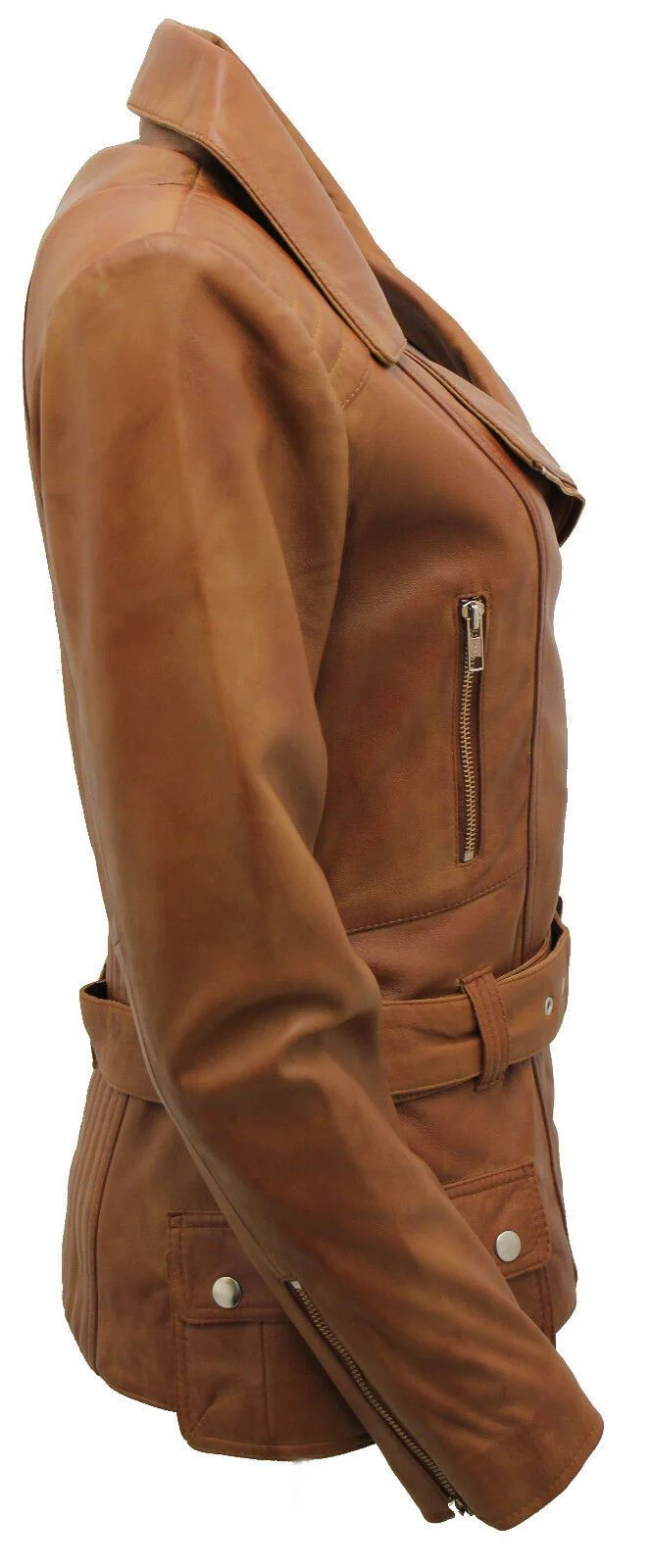 Womens Mid-length Leather Biker Jacket-Middlewich - Image 31