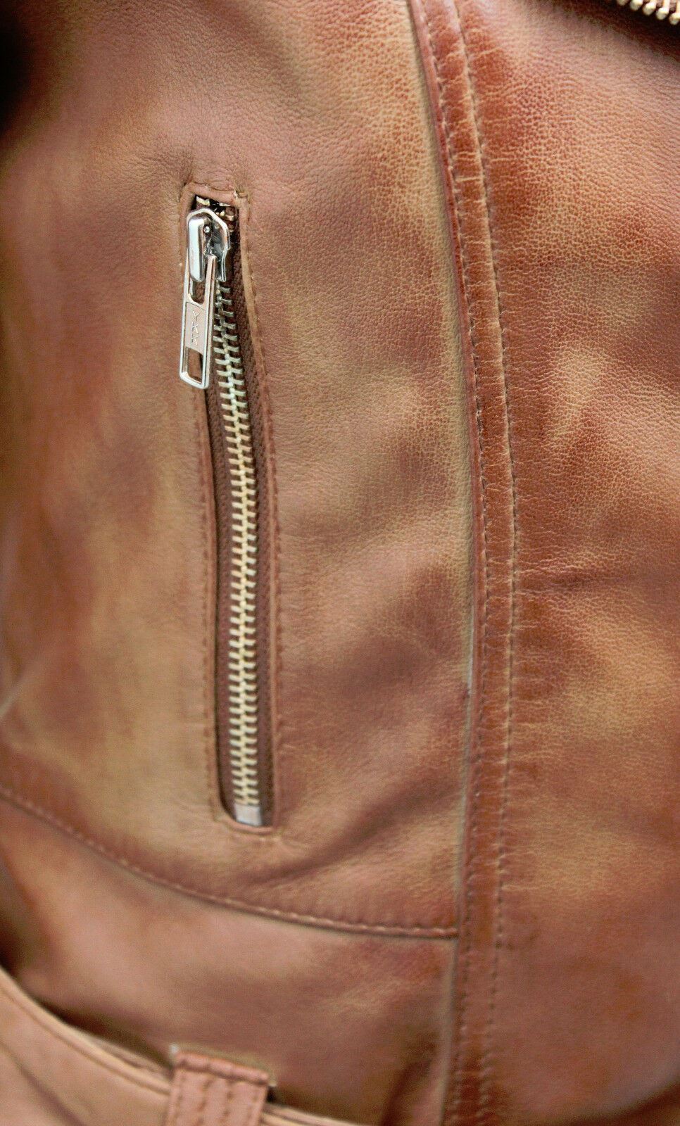 Womens Mid-length Leather Biker Jacket-Middlewich - Image 32